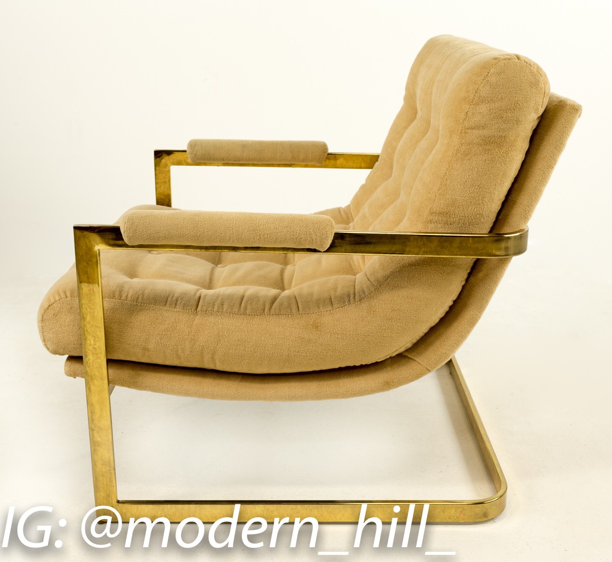 Brass Milo Baughman Style Mid-century Modern Scoop Chair