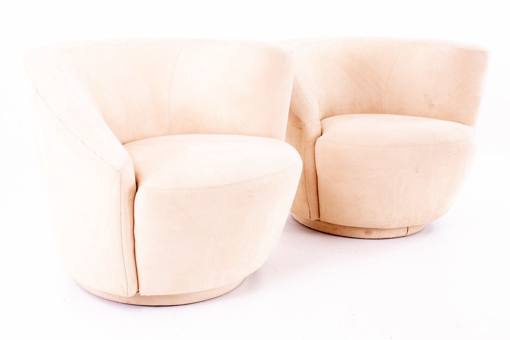 Vladimir Kagan Mid Century Nautilus Swivel Lounge Chairs - Pair