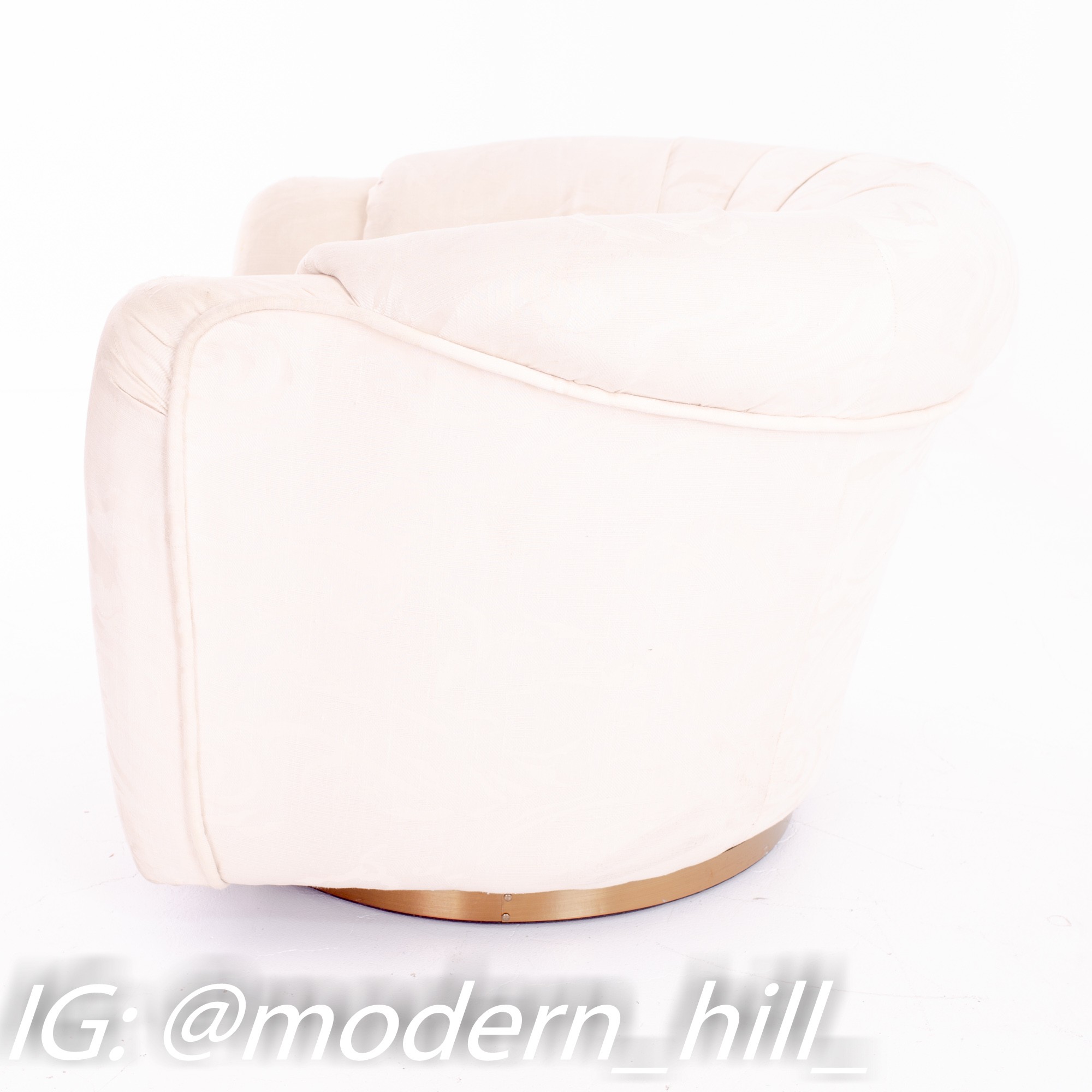 Milo Baughman Style Mid Century Brass Barrel Swivel Lounge Chairs - Pair