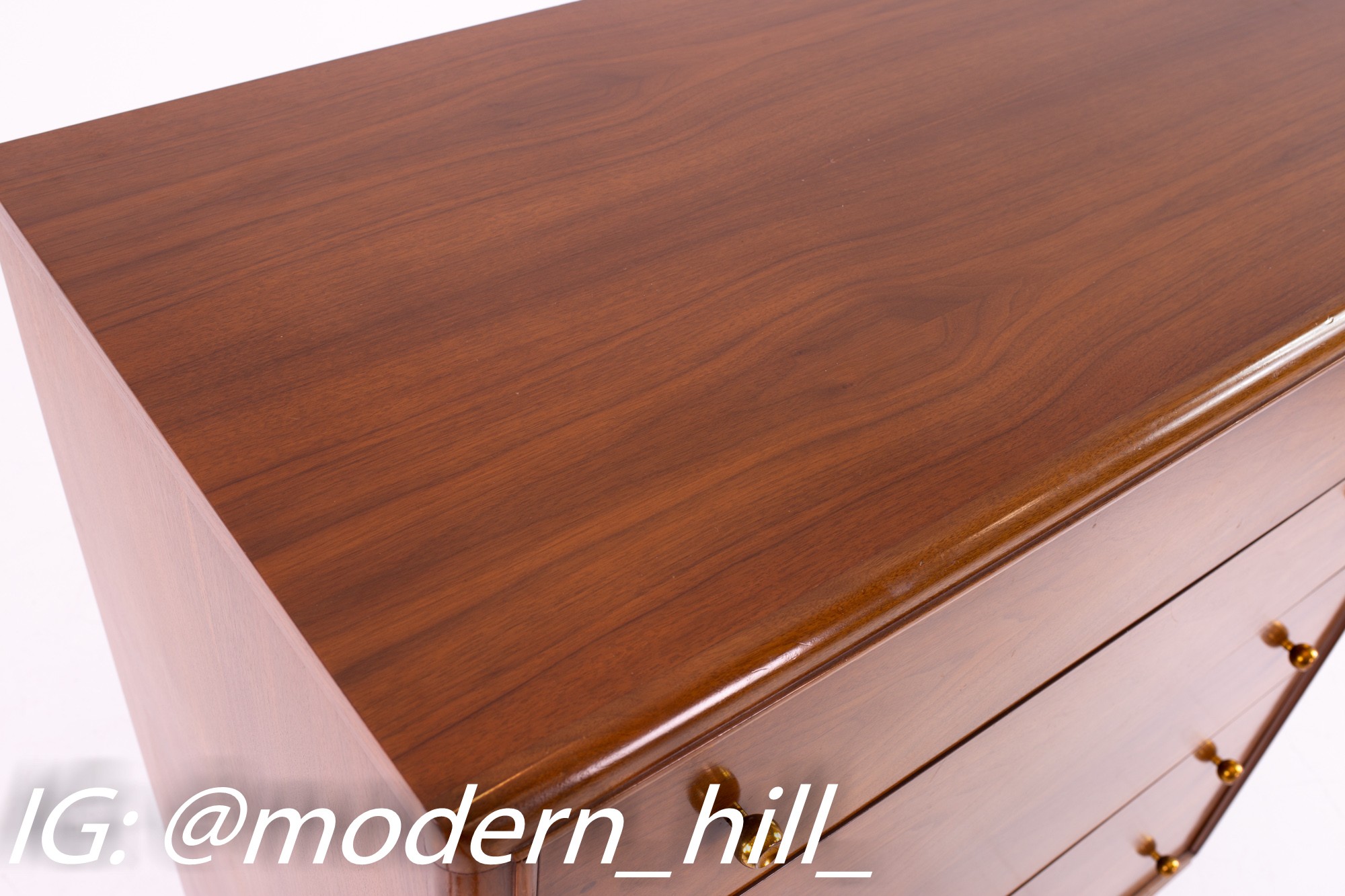 Kent Coffey The Continental Mid Century Walnut and Brass 5 Drawer Highboy  Dresser | Mid Century Modern Furniture | Modern Hill