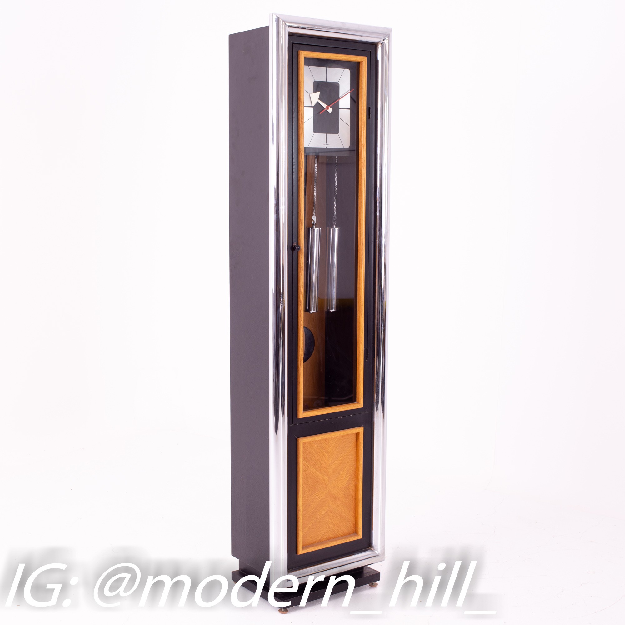 George Nelson for Howard Miller Mid Century Black and Chrome Grandfather Clock