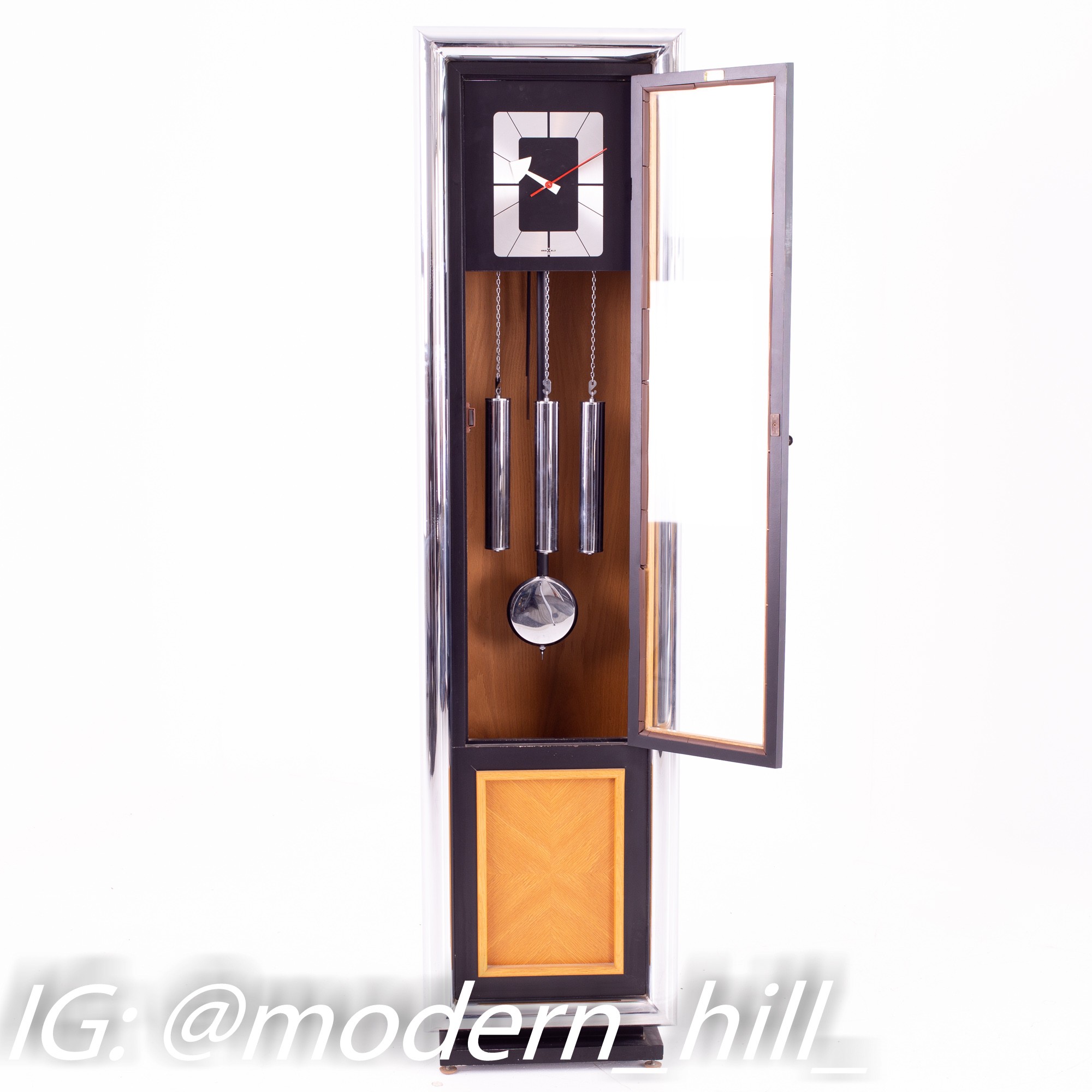 George Nelson for Howard Miller Mid Century Black and Chrome Grandfather Clock
