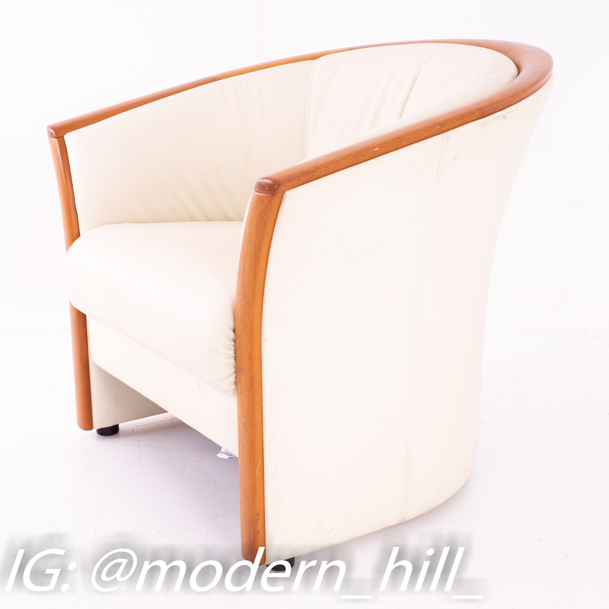Ekornes Mid Century Teak and White Leather Lounge Chair