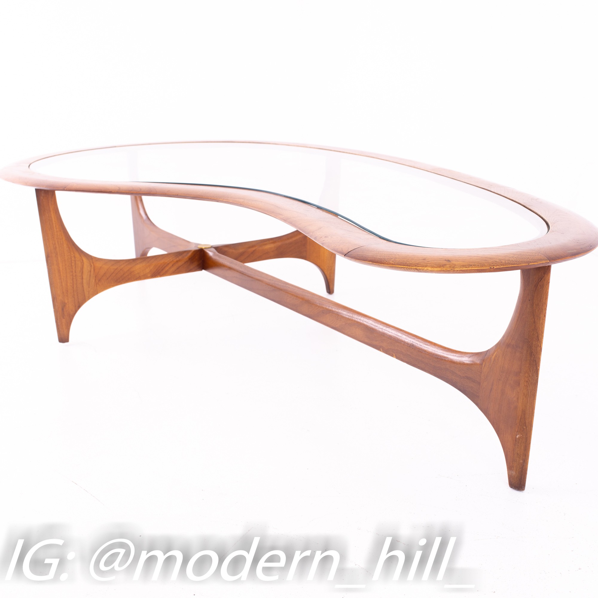 Adrian Pearsall for Lane Mid Century Kidney Biomorphic Walnut and Glass Coffee Table