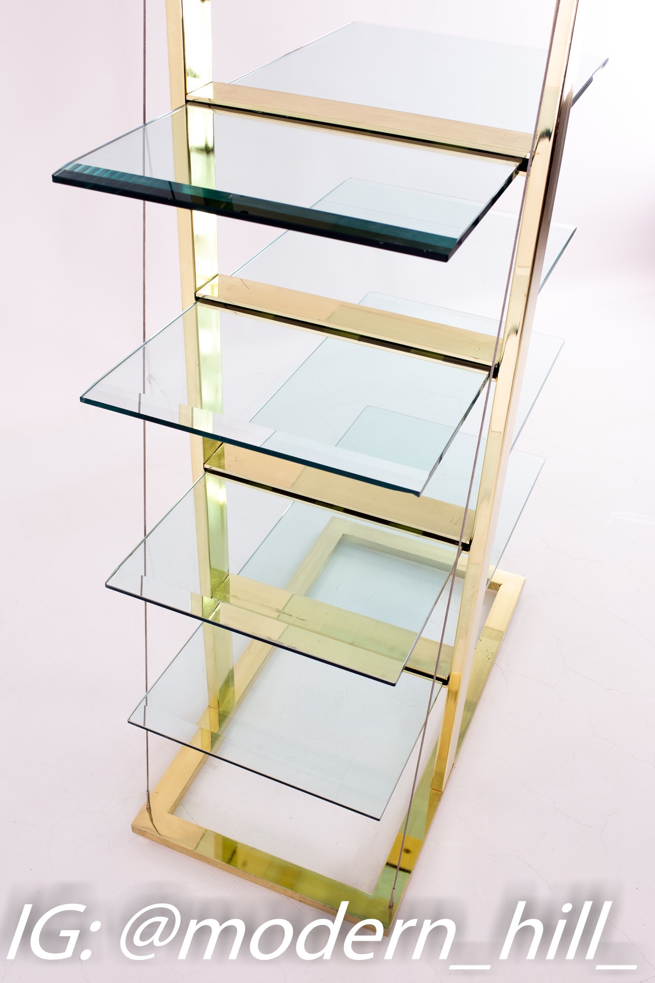 Milo Baughman for Dia Style Brass & Glass 6 Tier Cantilever Display Shelf
