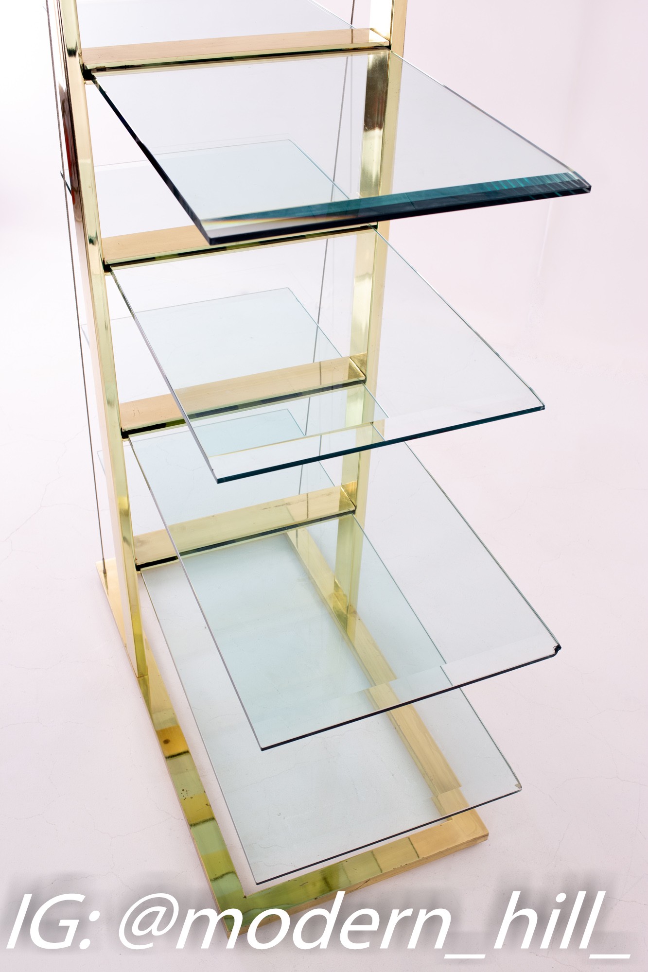 Milo Baughman for Dia Style Brass & Glass 6 Tier Cantilever Display Shelf