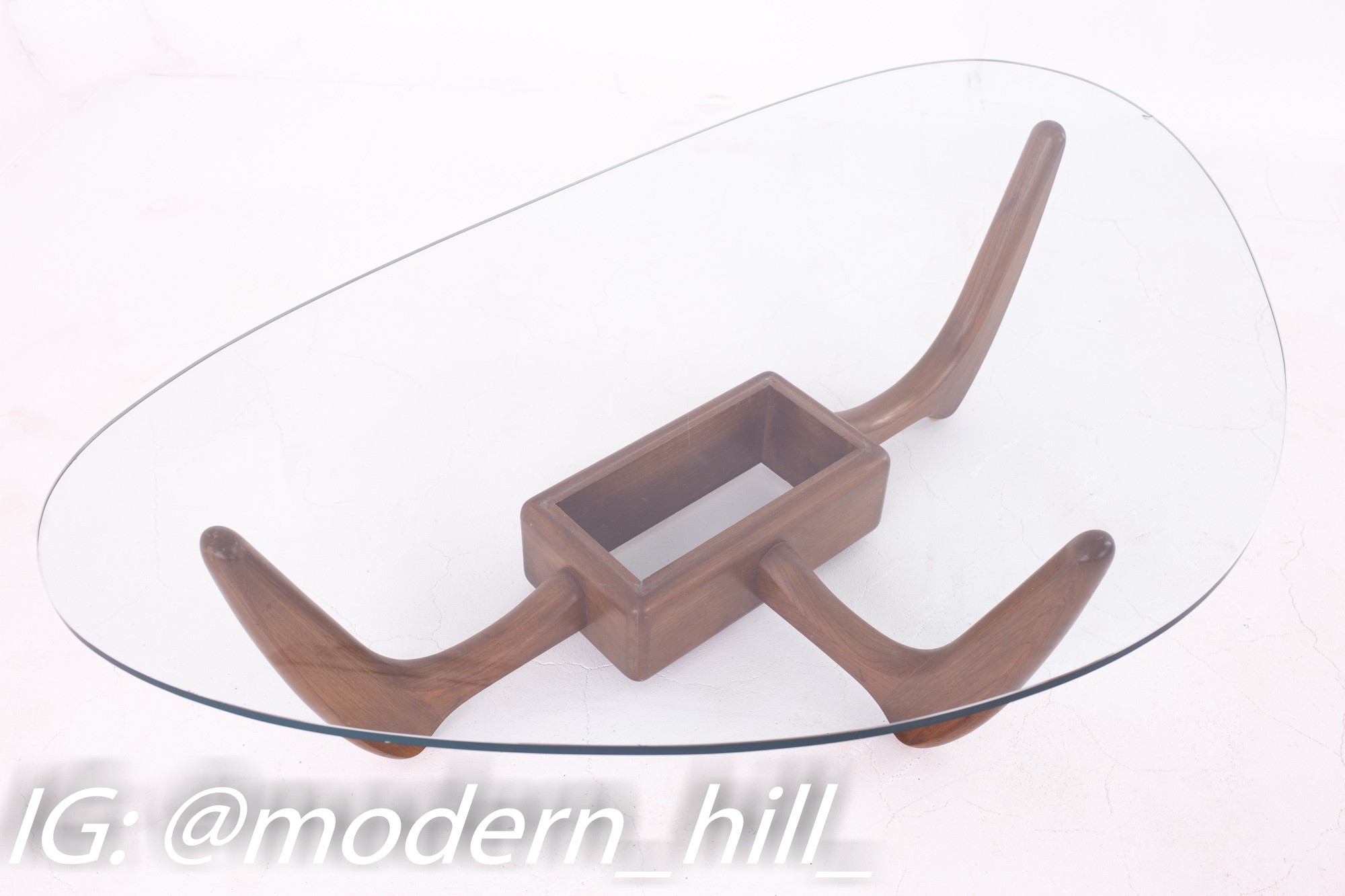 Kroehler Mid Century Walnut Biomorphic Glass Coffee Table with Planter Base