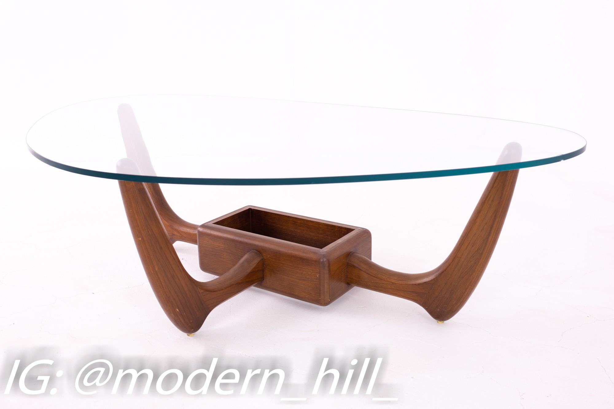 Kroehler Mid Century Walnut Biomorphic Glass Coffee Table with Planter Base