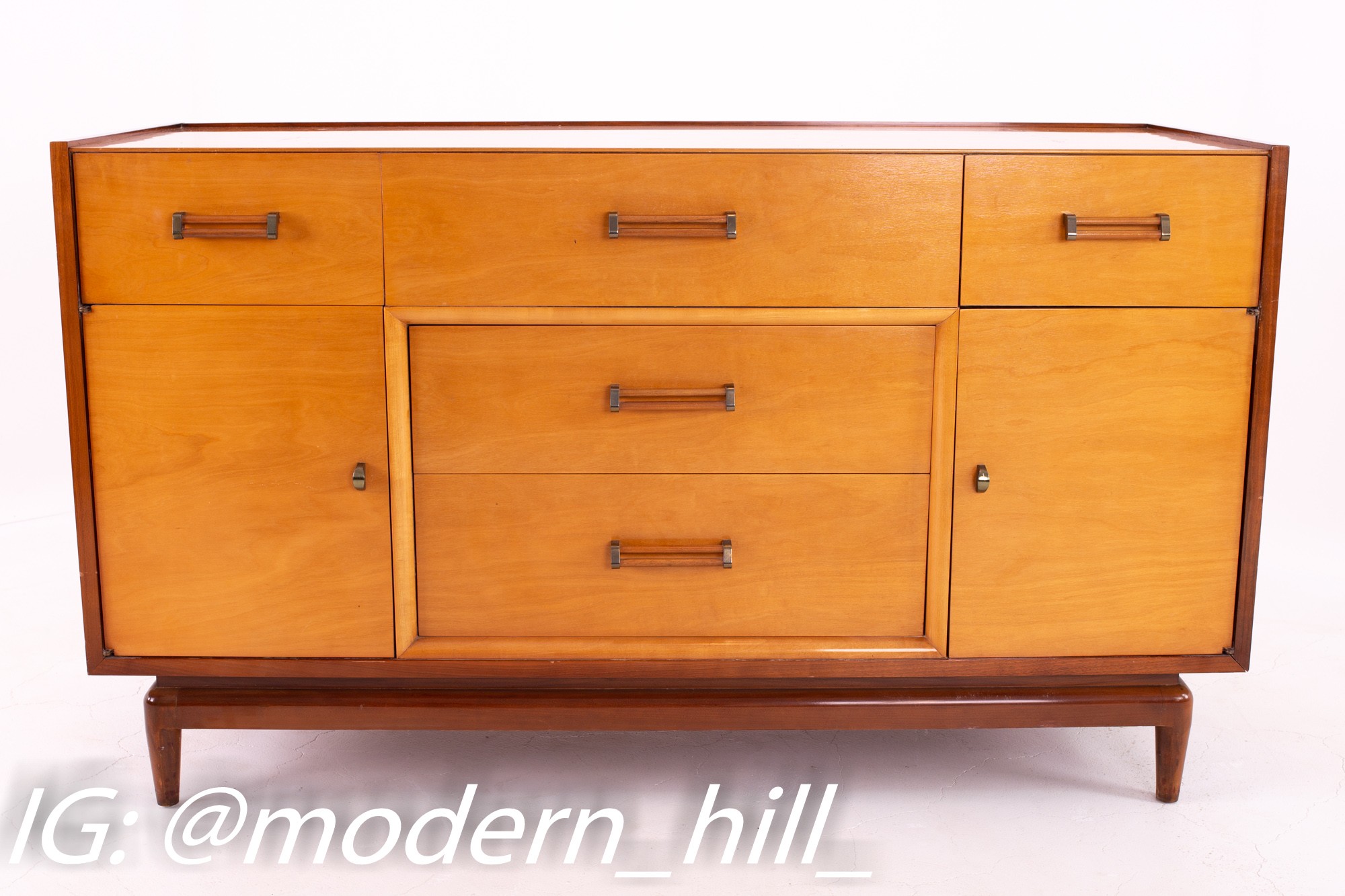 Milo Baughman for Drexel Todays Living Style Blonde and Brass Buffet Sideboard
