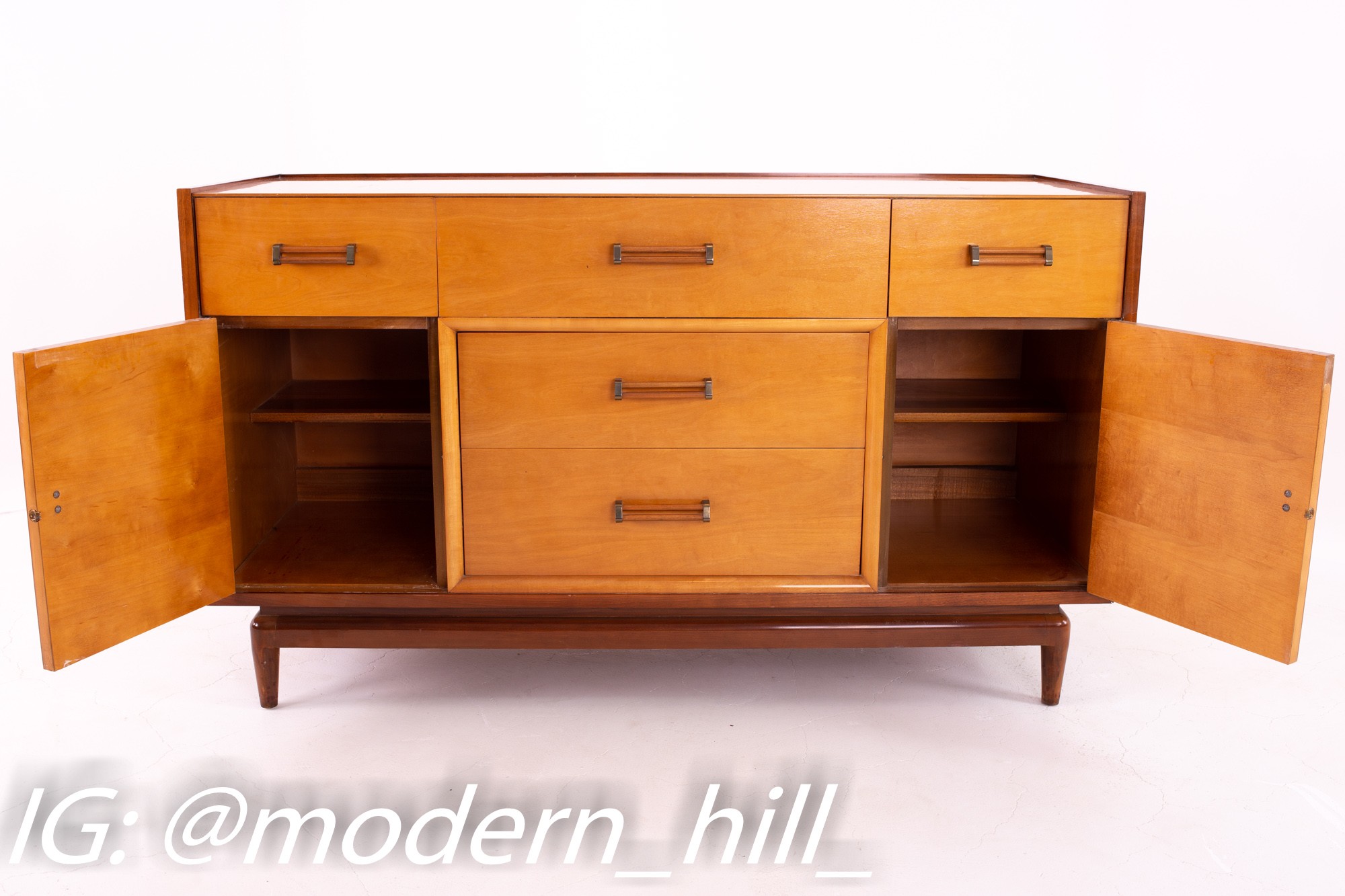 Milo Baughman for Drexel Todays Living Style Blonde and Brass Buffet Sideboard