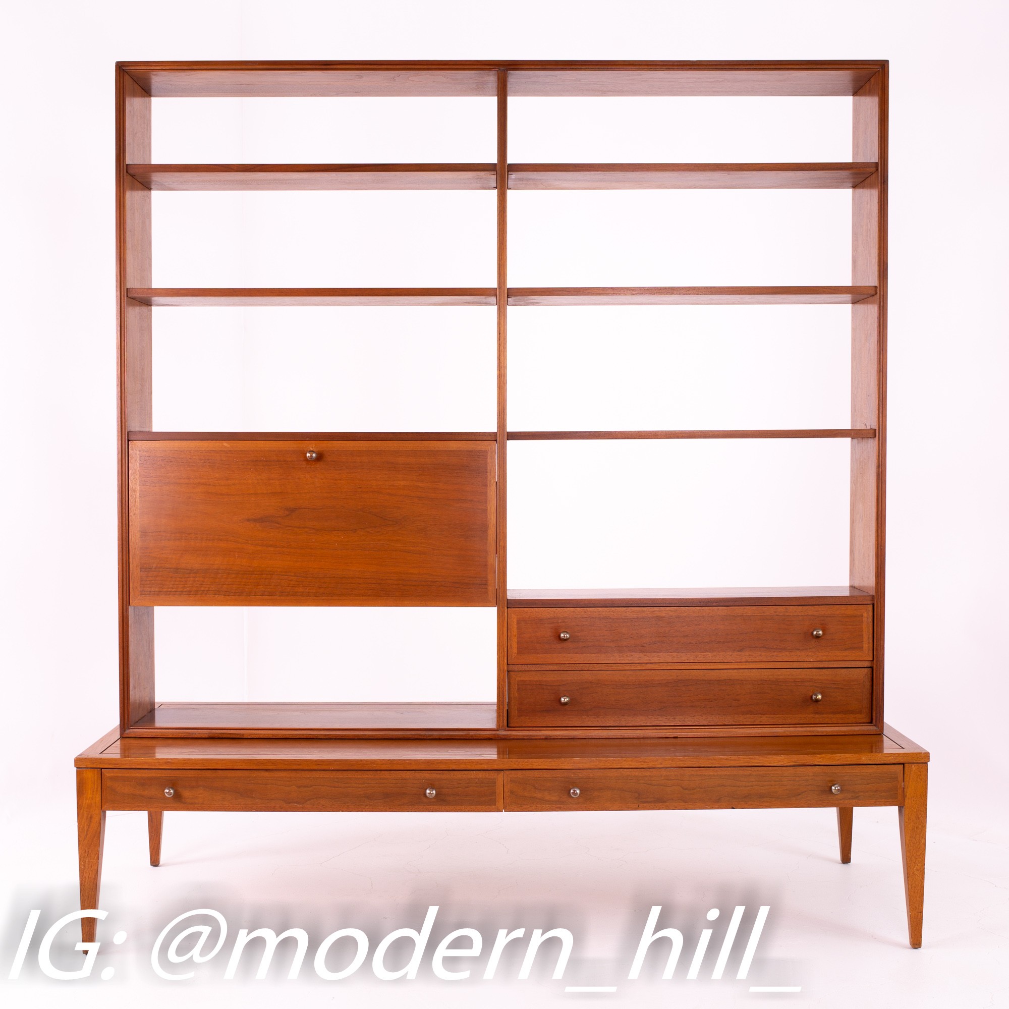 George Nelson Style 2 Piece Mid Century Walnut Room Divider with Bar