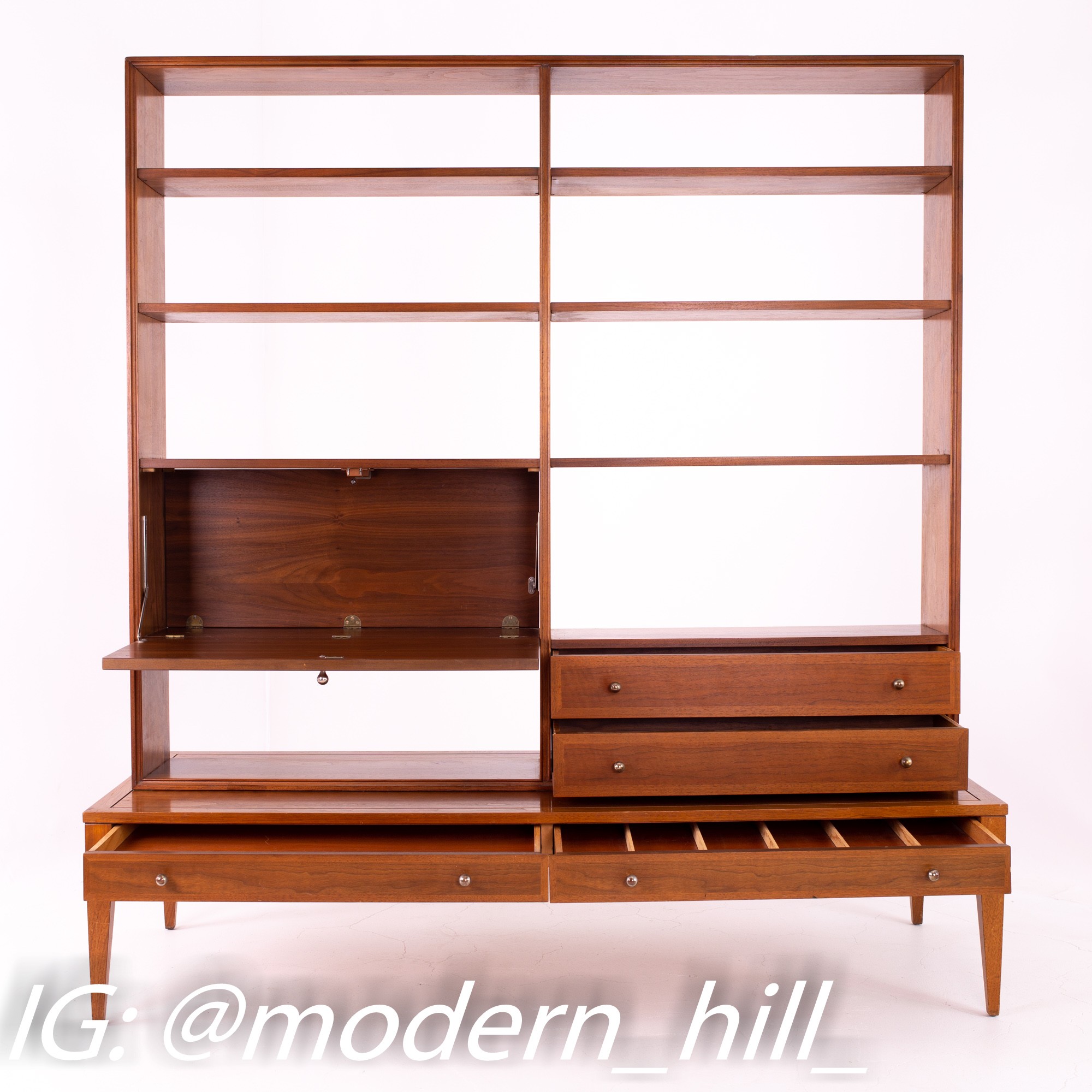 George Nelson Style 2 Piece Mid Century Walnut Room Divider with Bar