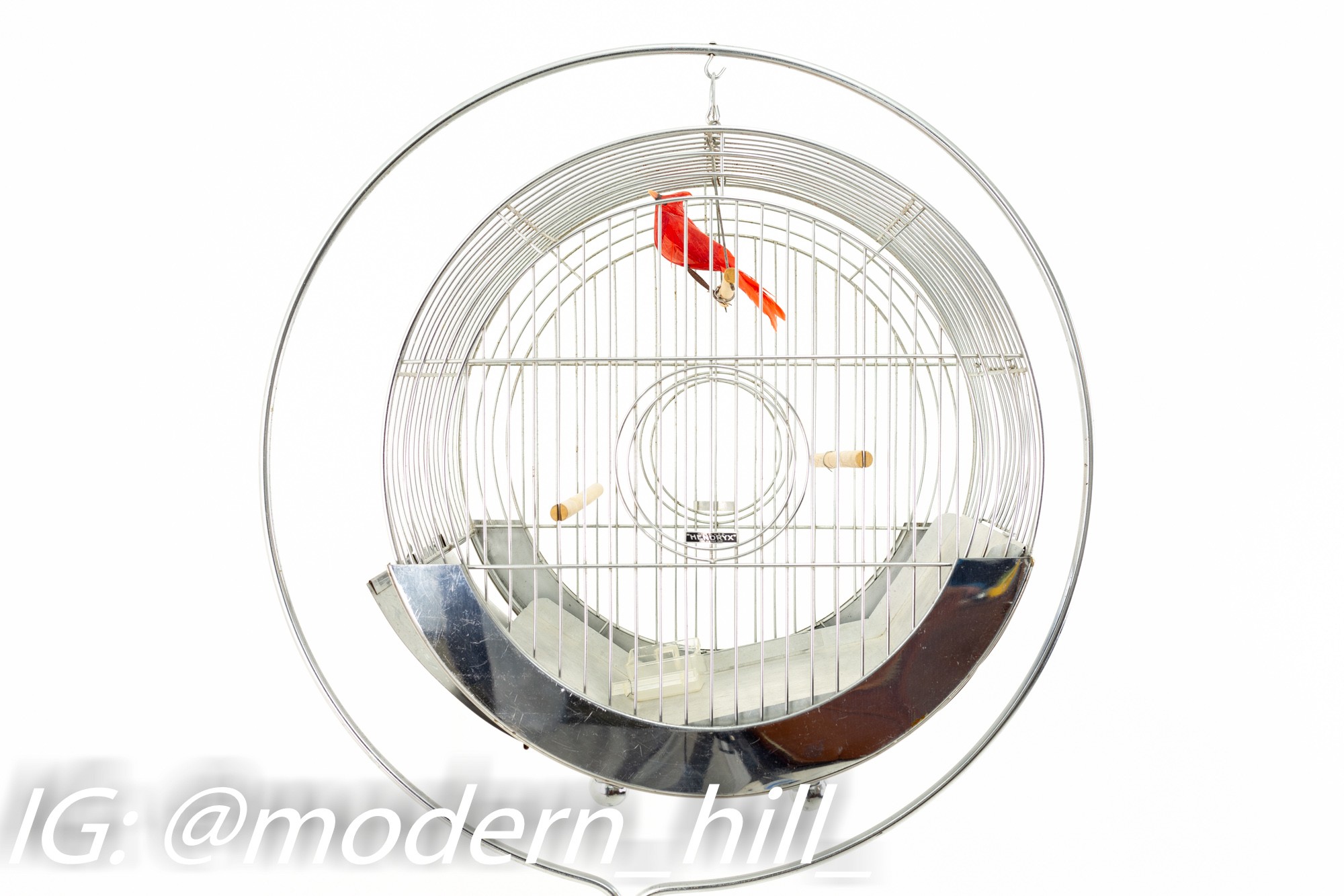 Hendryx Mid Century Chrome Circular Bird Cage with Matching Pedestal Stand