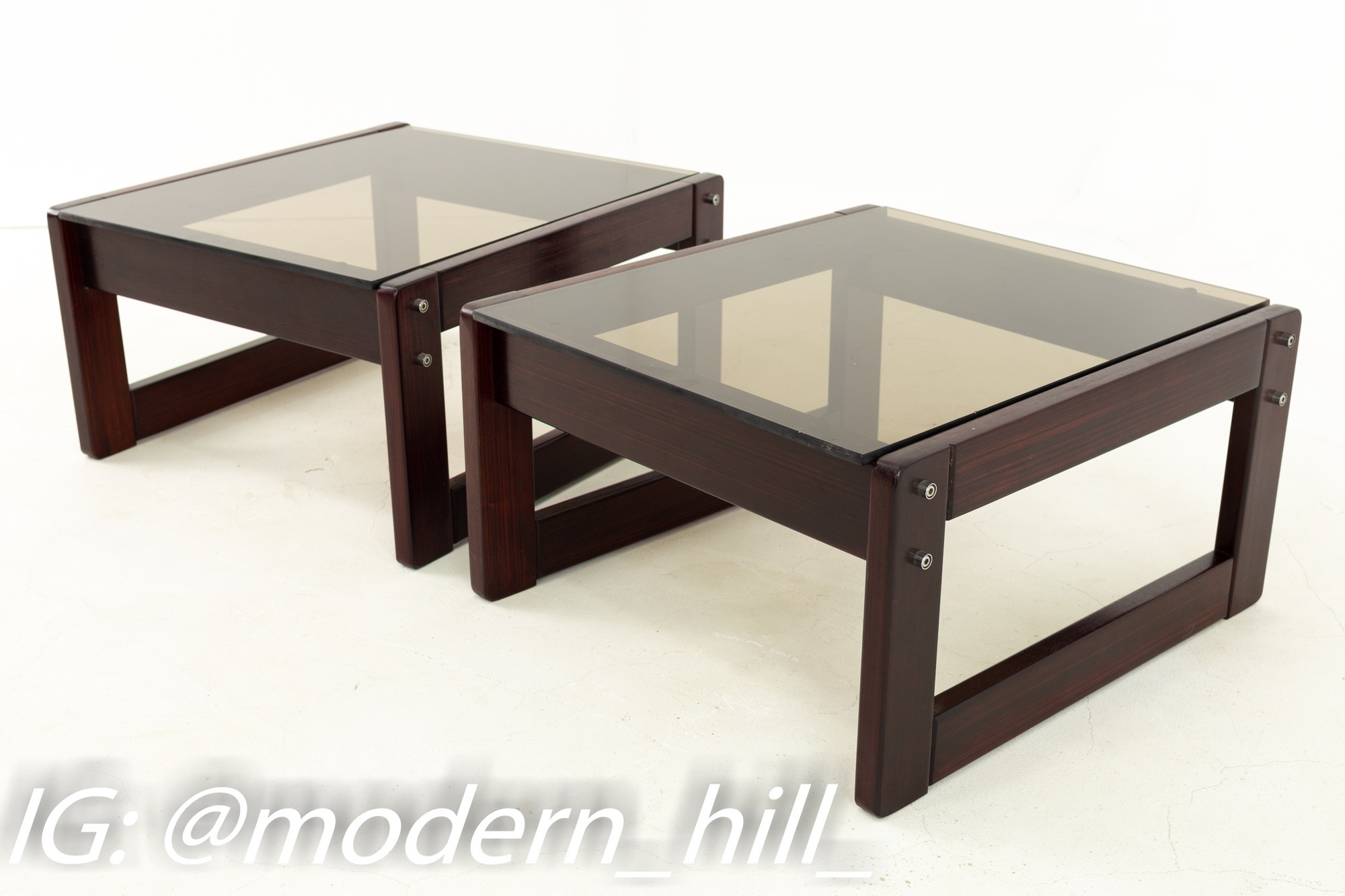 Percival Lafer Brazilian Mid Century Rosewood and Smoked Glass Side End Tables - Pair