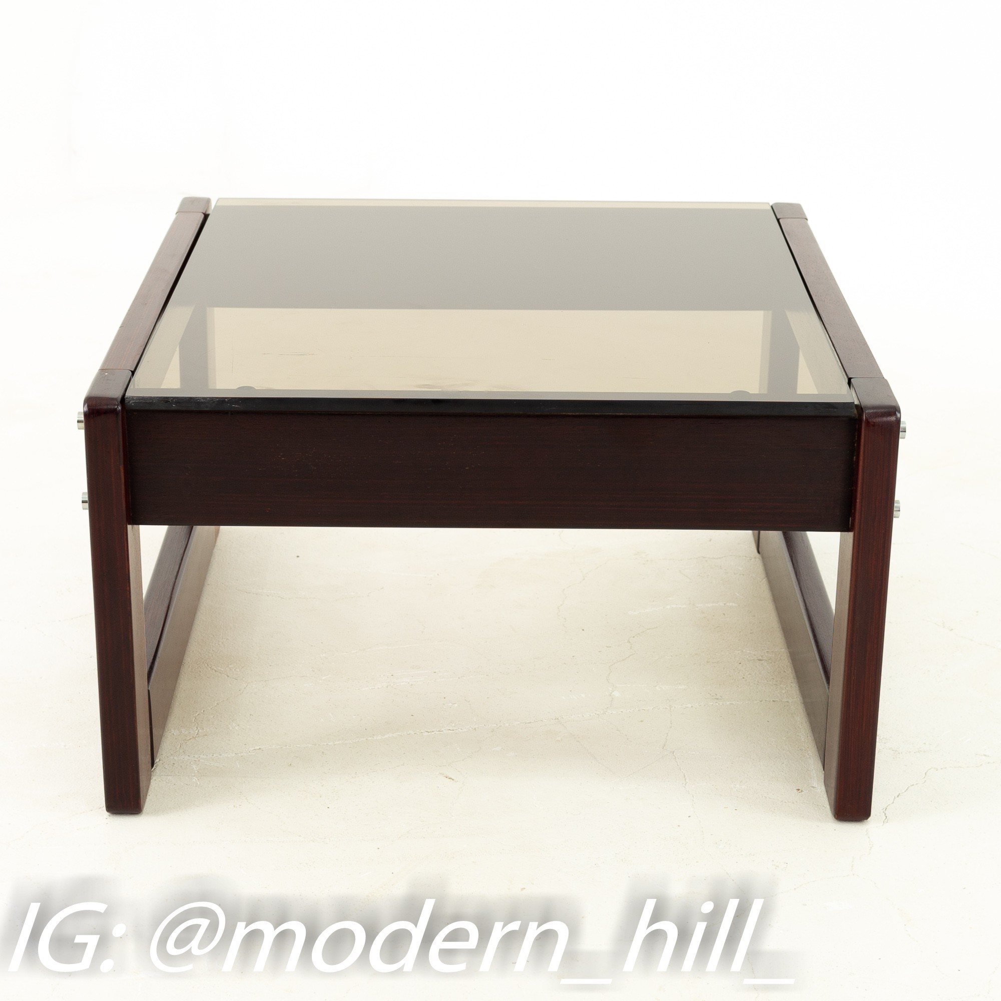 Percival Lafer Brazilian Mid Century Rosewood and Smoked Glass Side End Tables - Pair