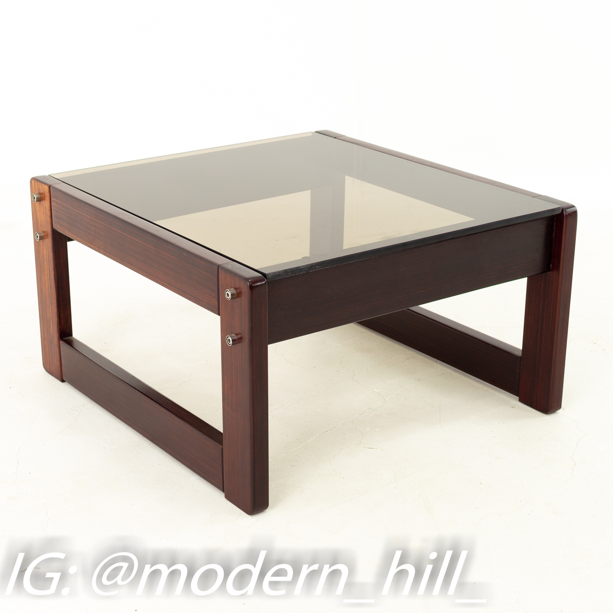 Percival Lafer Brazilian Mid Century Rosewood and Smoked Glass Side End Tables - Pair
