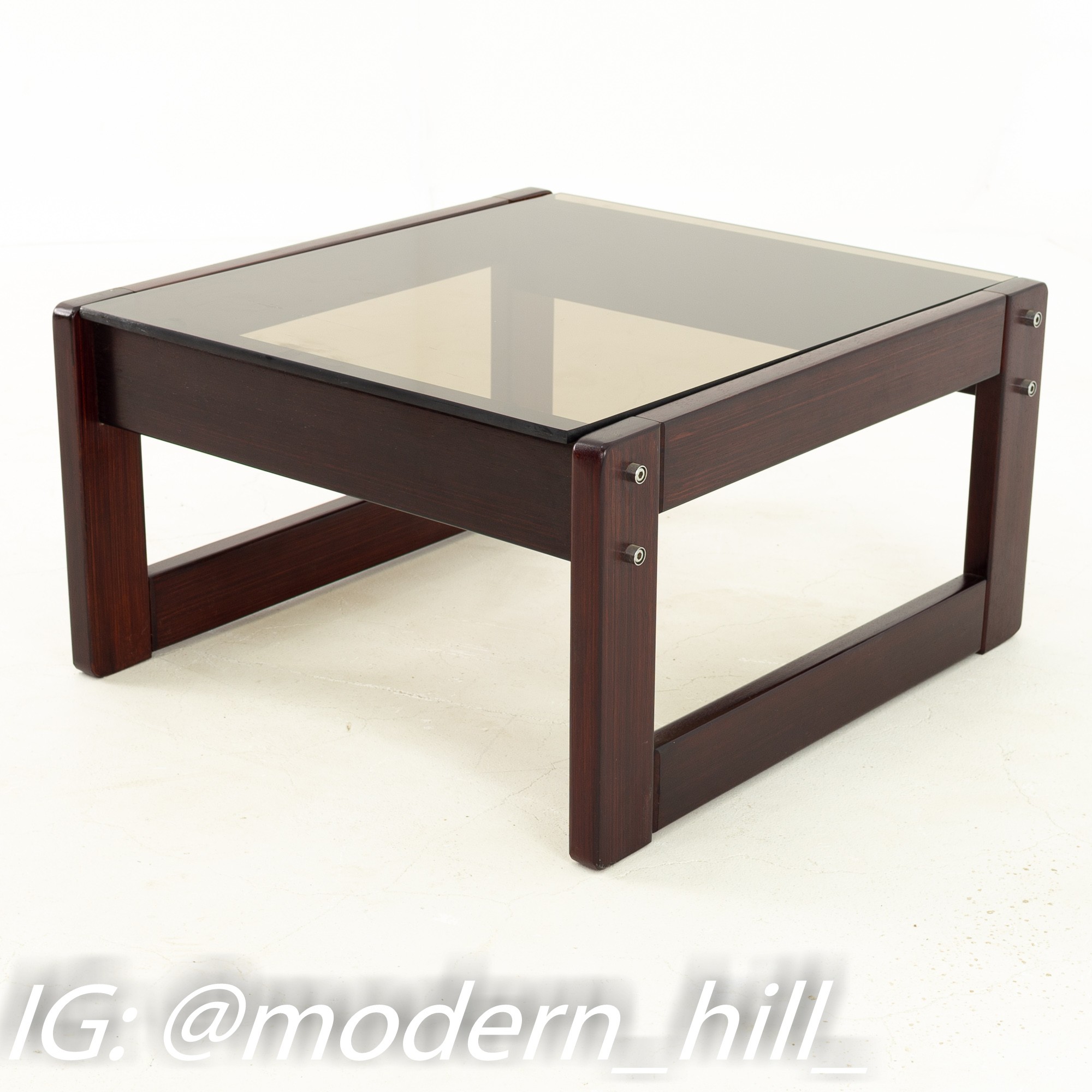 Percival Lafer Brazilian Mid Century Rosewood and Smoked Glass Side End Tables - Pair