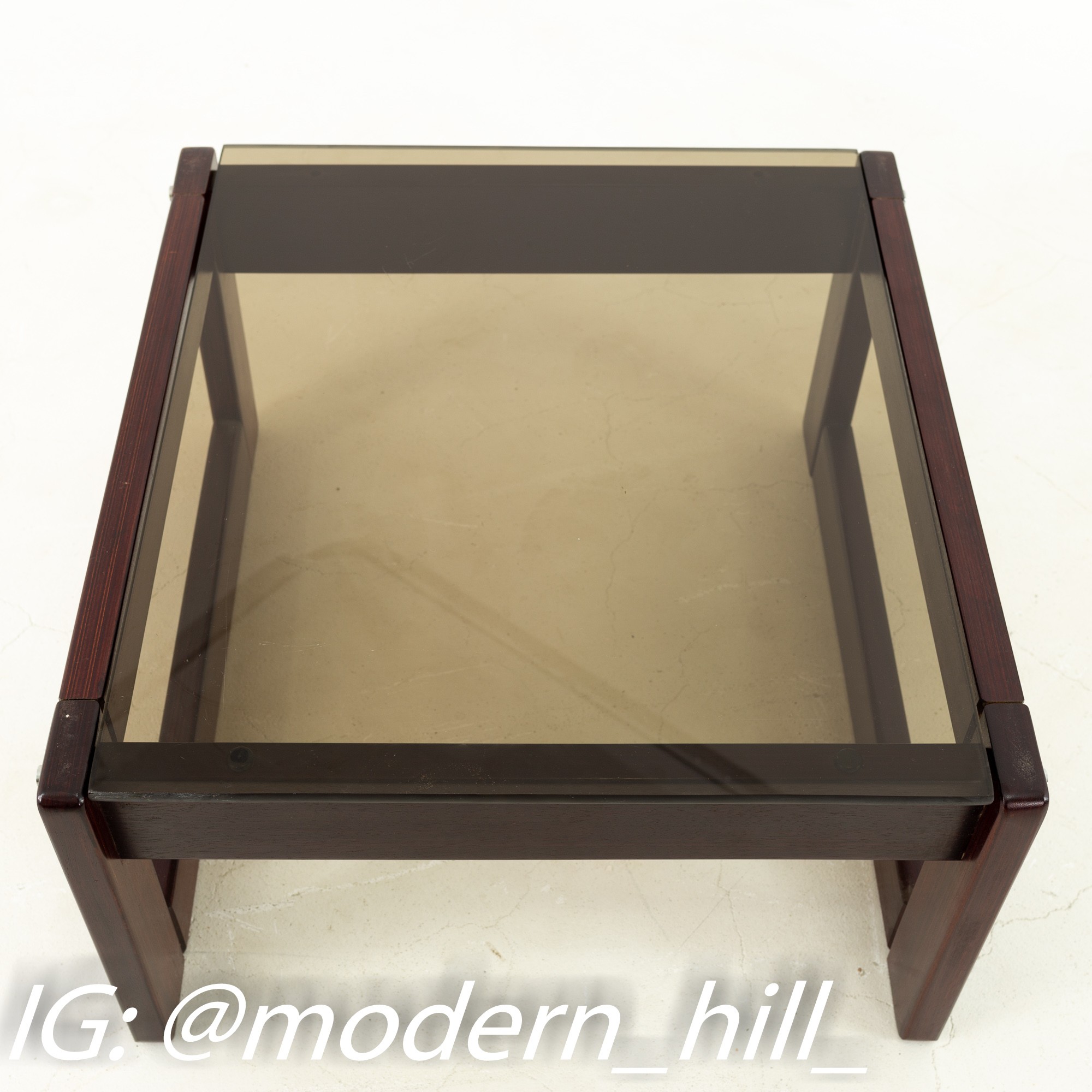 Percival Lafer Brazilian Mid Century Rosewood and Smoked Glass Side End Tables - Pair