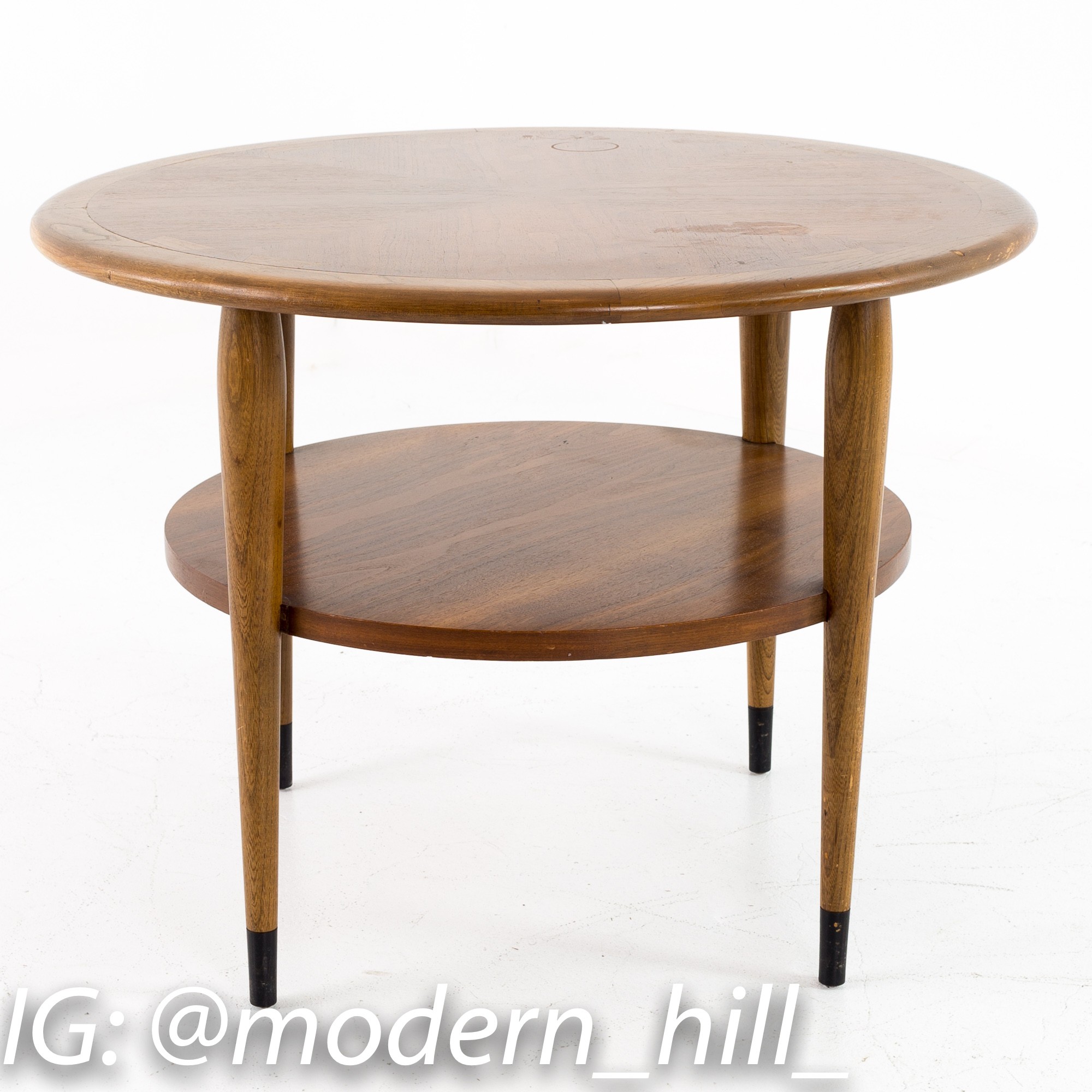 Andre Bus for Lane Acclaim Mid Century Walnut Dovetail Round Side End Table