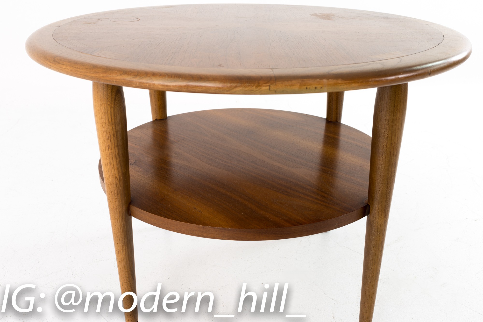 Andre Bus for Lane Acclaim Mid Century Walnut Dovetail Round Side End Table