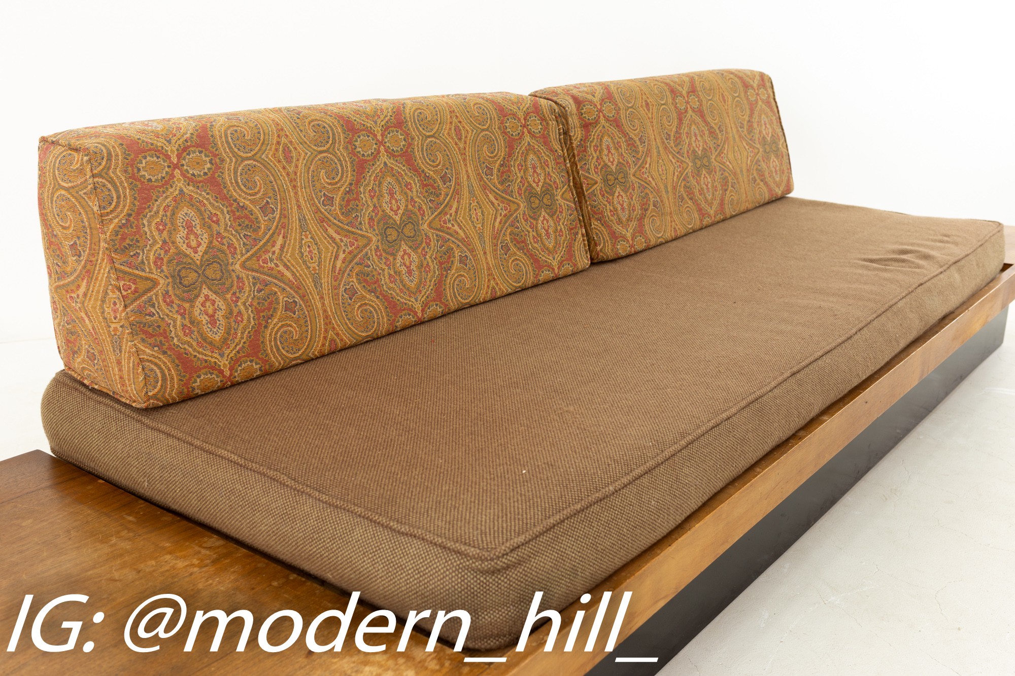 Adrian Pearsall Style Mid Century Walnut Daybed Sofa on Plinth Base