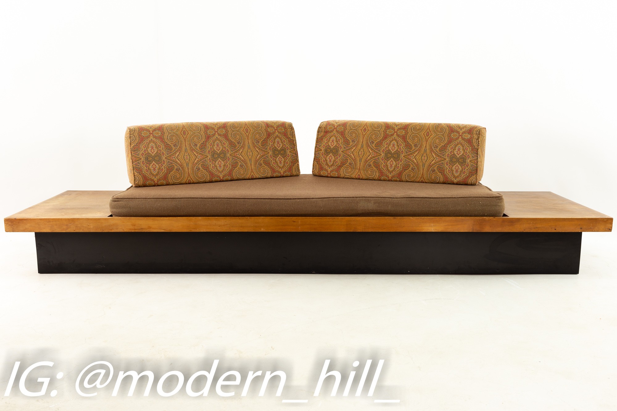 Adrian Pearsall Style Mid Century Walnut Daybed Sofa on Plinth Base