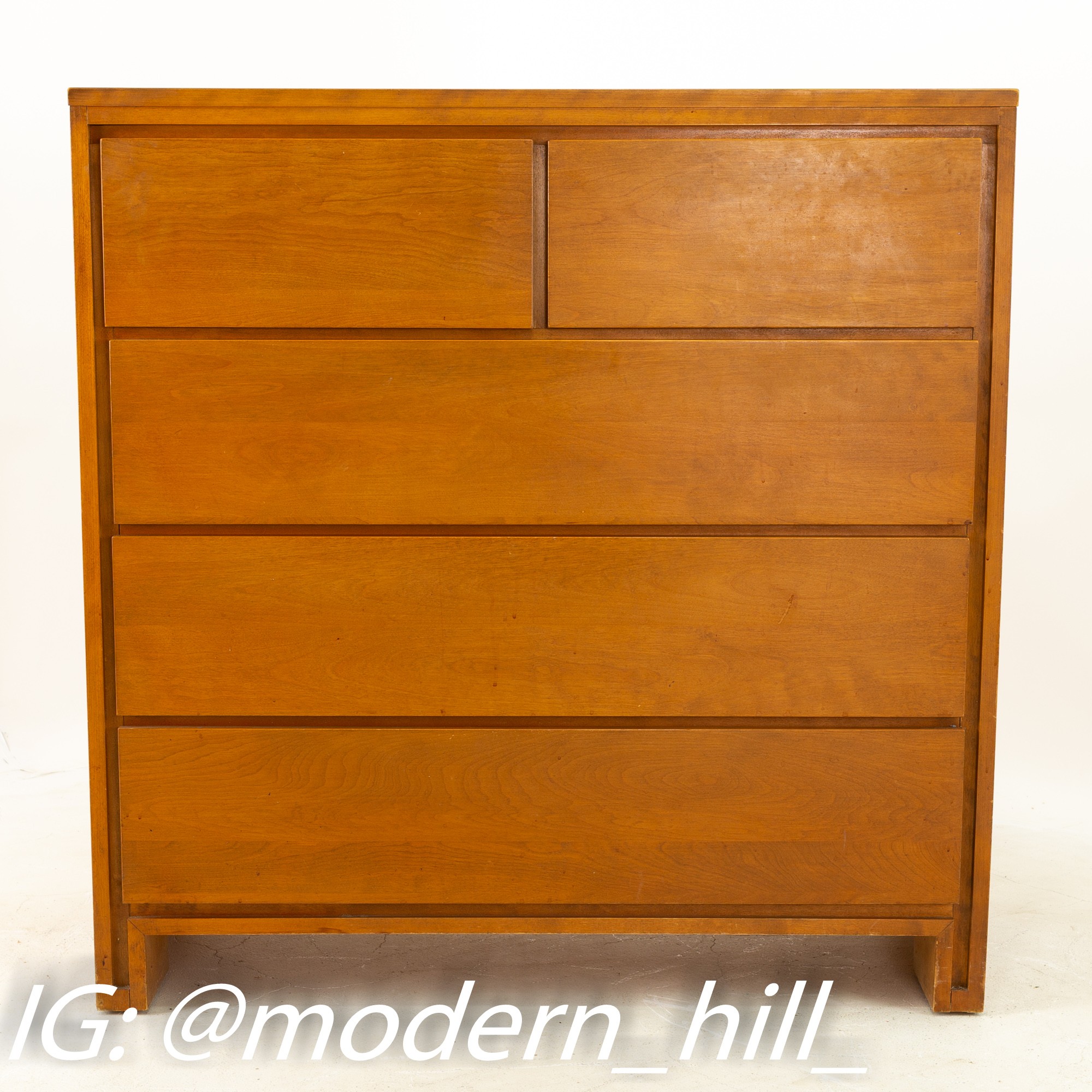 Russel Wright for Conant Ball Mid Century Blonde 5 Drawer Highboy Dresser