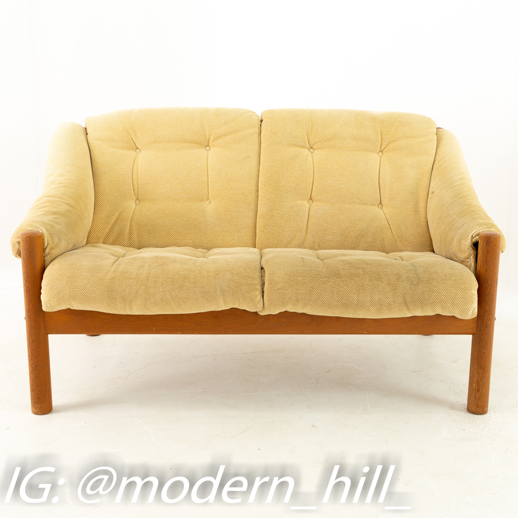 Domino Mobler Mid Century Teak Upholstered Loveseat Sofa Settee