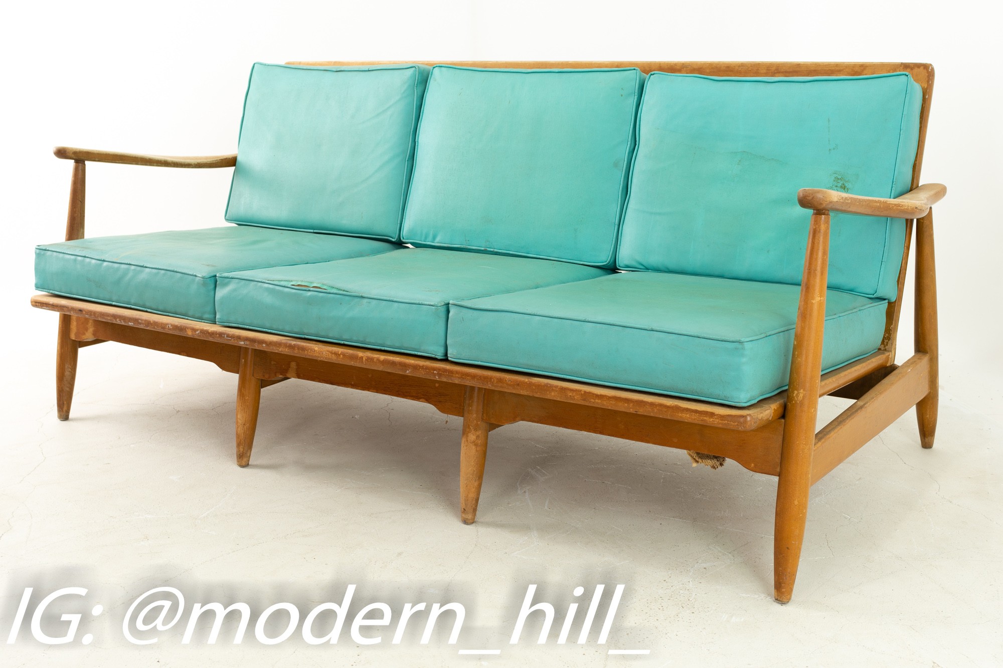 Kofod Larsen Style Mid Century Teal 3 Seater Sofa