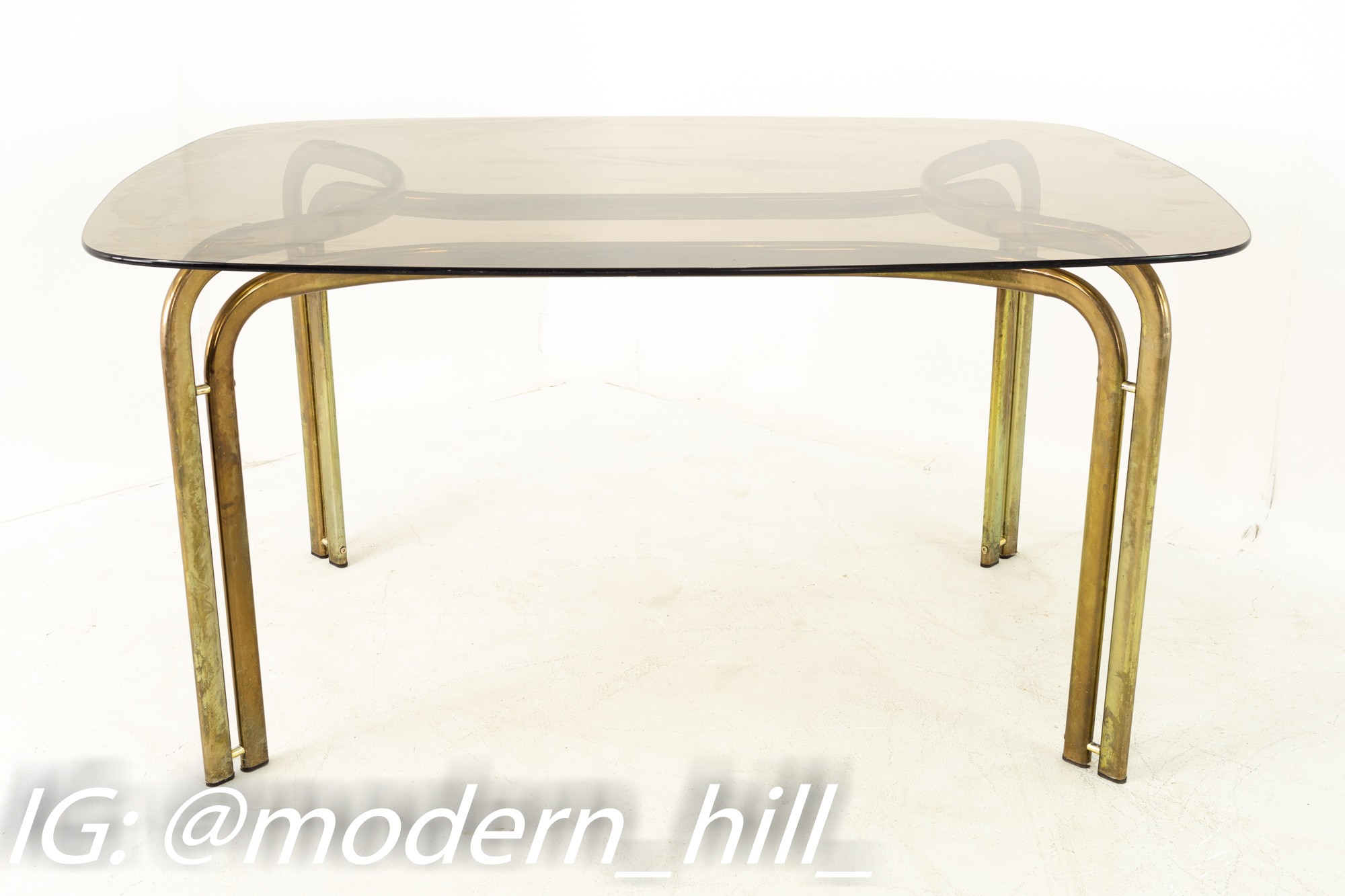 Milo Baughman Style Mid Century Brass and Glass Dining Table