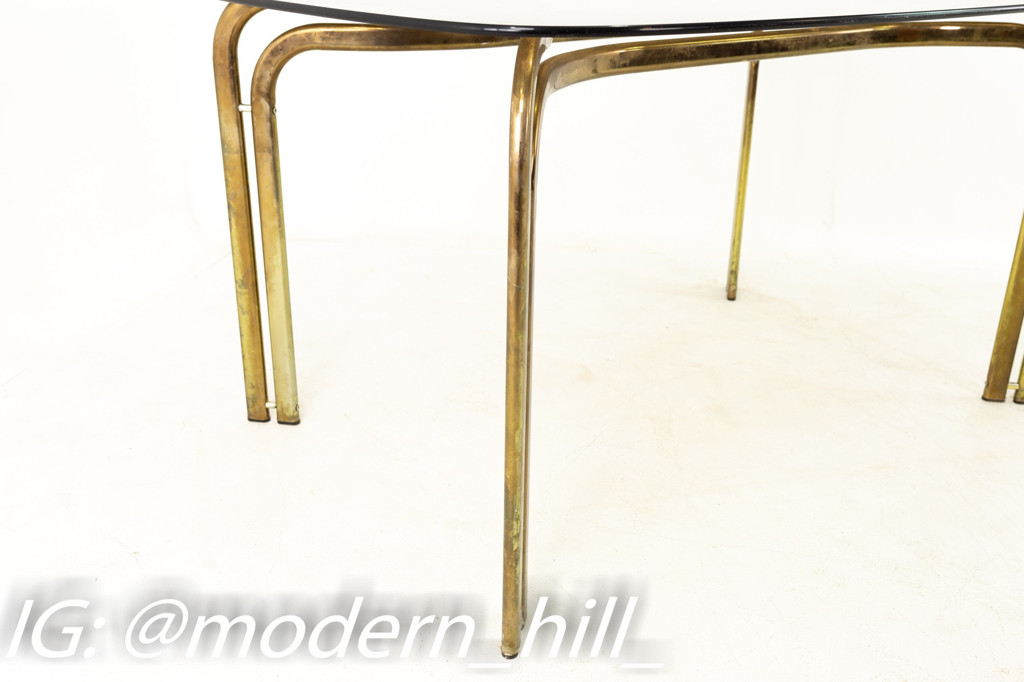 Milo Baughman Style Mid Century Brass and Glass Dining Table