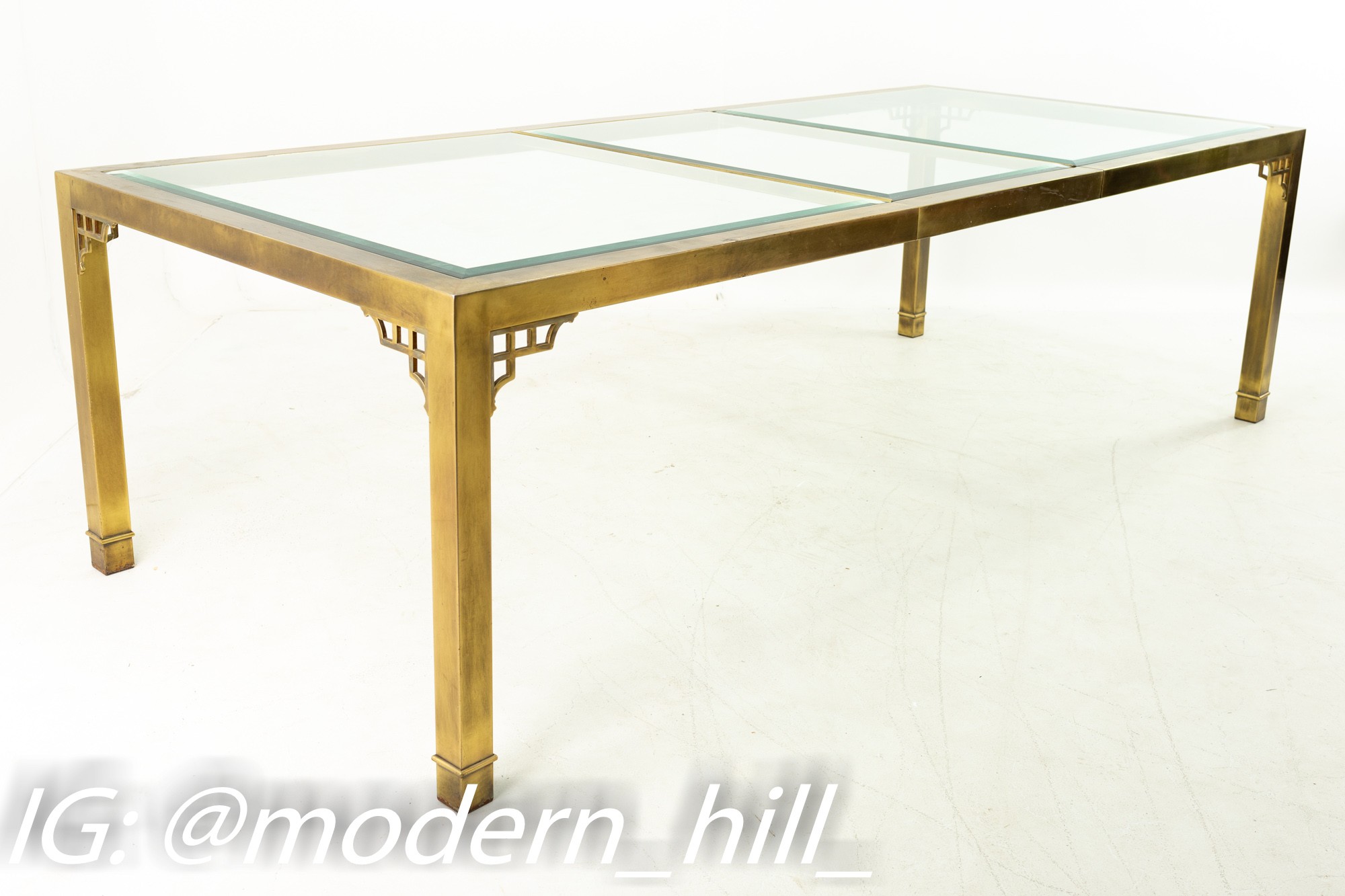 Mastercraft Mid Century Solid Brass and Glass Expanding Dining Table