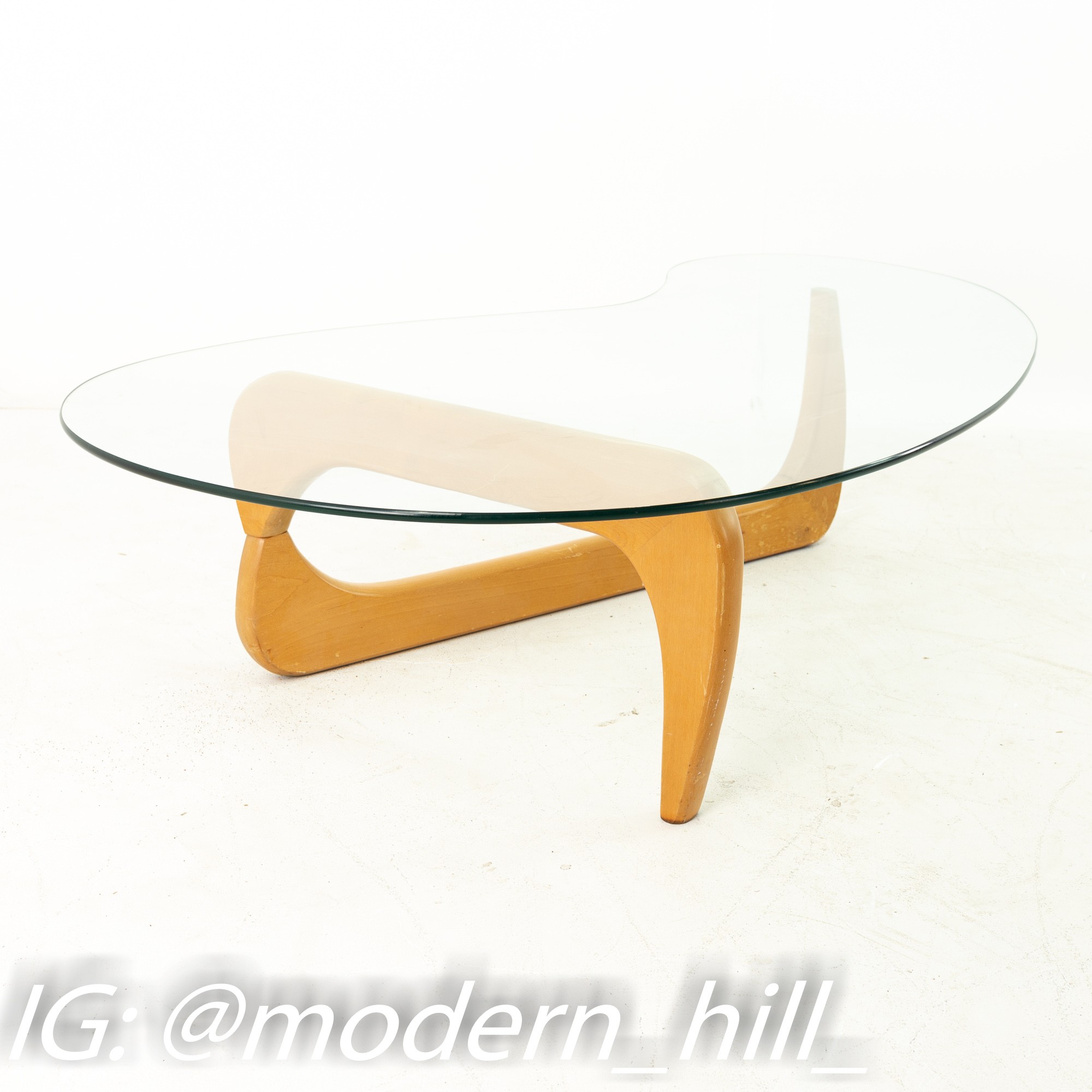 Isamu Noguchi Style Mid Century Blonde and Glass Coffee Table