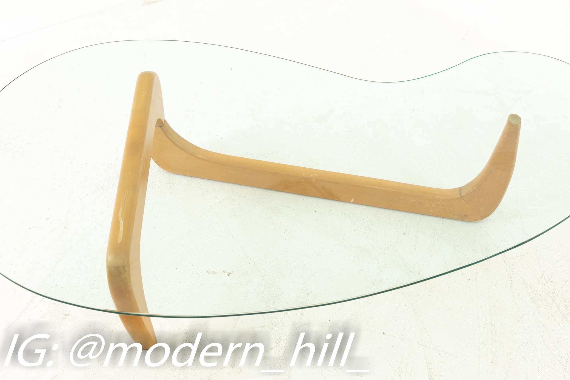 Isamu Noguchi Style Mid Century Blonde and Glass Coffee Table