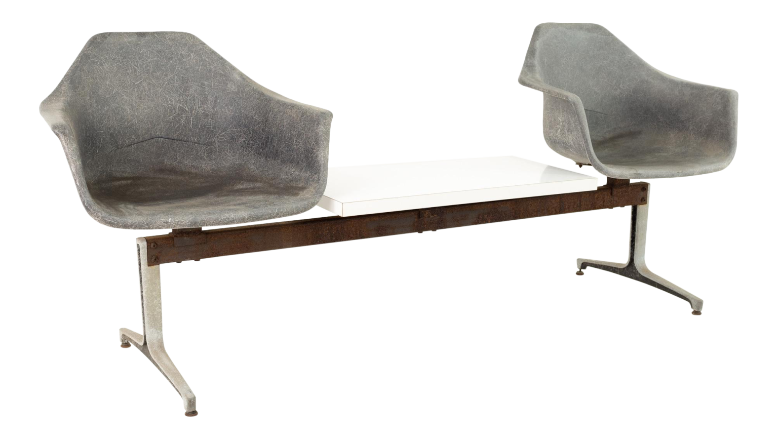 Eames Style Burke Mid Century Fiberglass Chair Two Seater Table Bench