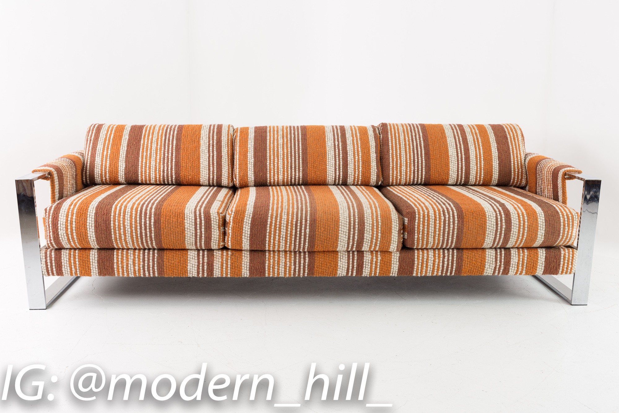 Adrian Pearsall for Craft Associates 70s Pattern Fabric Chrome and Wood Sofa