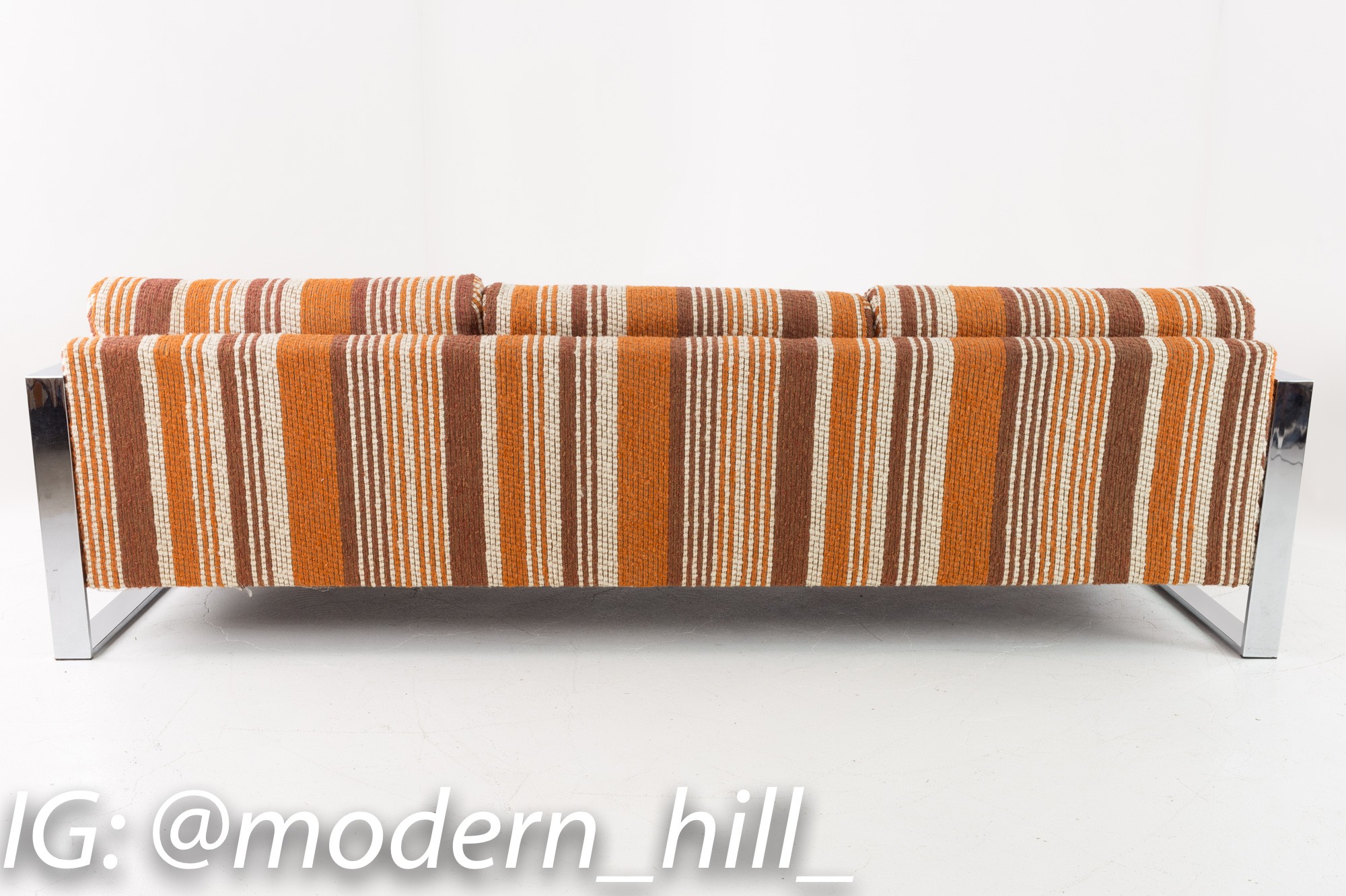 Adrian Pearsall for Craft Associates 70s Pattern Fabric Chrome and Wood Sofa