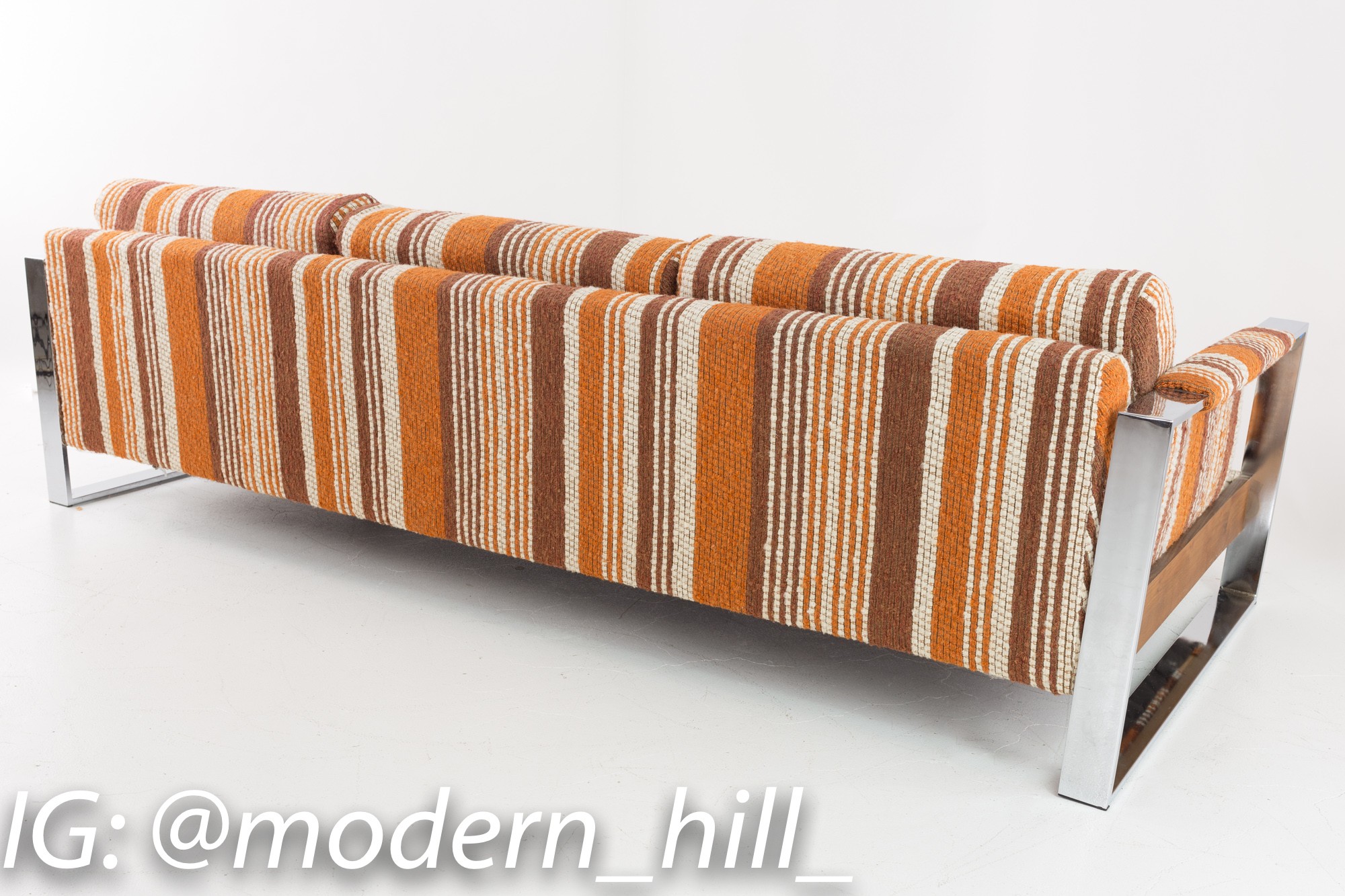 Adrian Pearsall for Craft Associates 70s Pattern Fabric Chrome and Wood Sofa