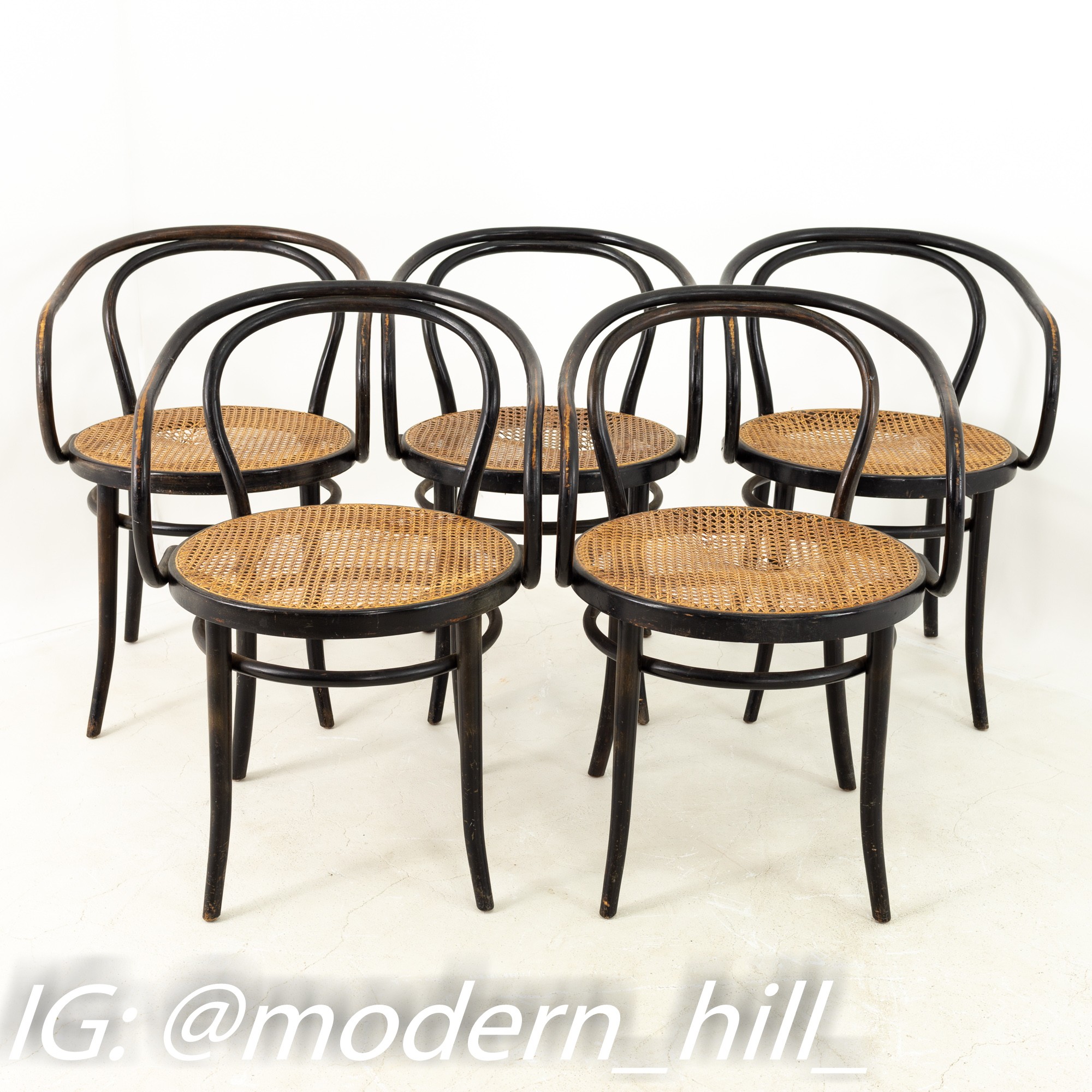 Thonet Stendig Bentwood Mid Century Cane Dining Chairs - Set of 5