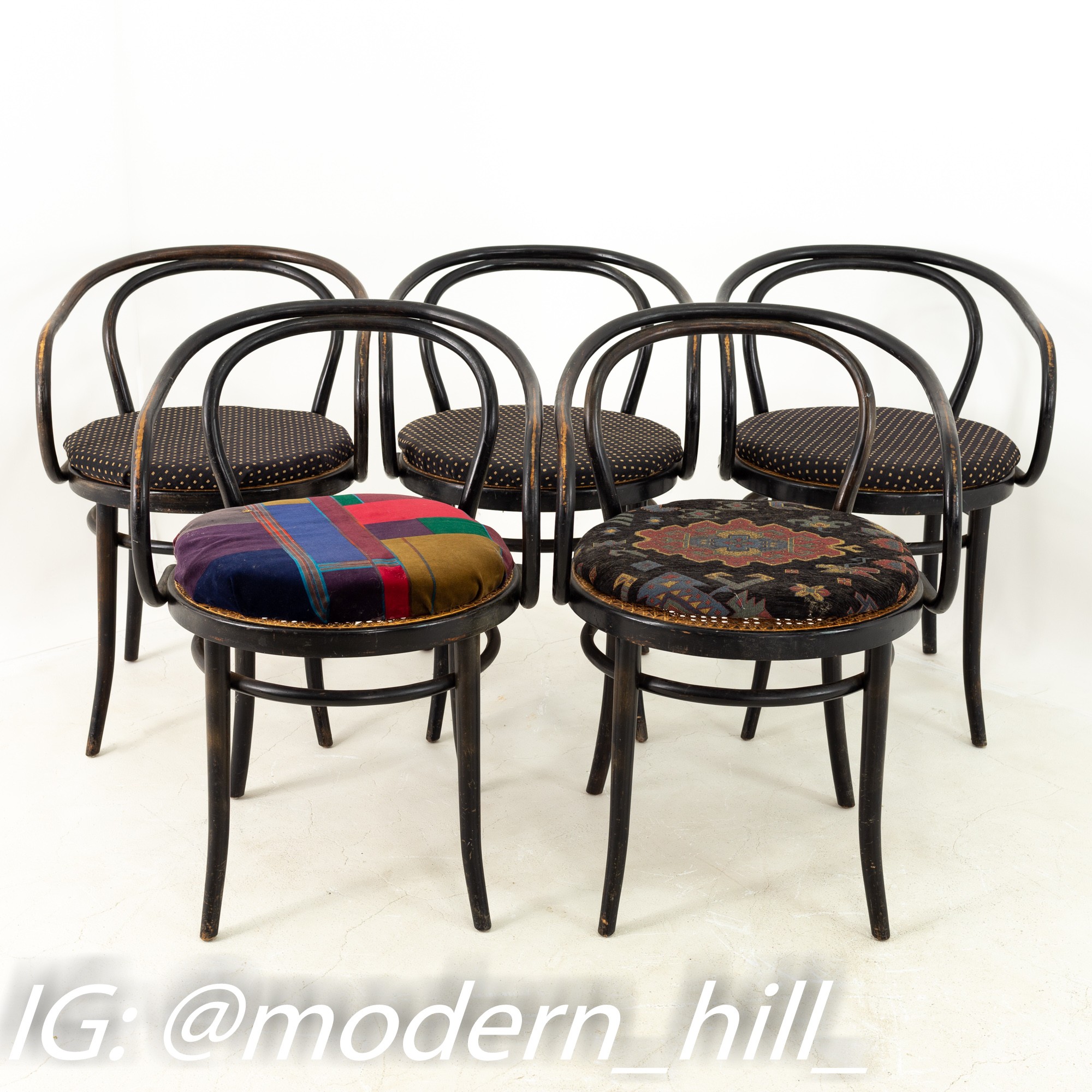 Thonet Stendig Bentwood Mid Century Cane Dining Chairs - Set of 5