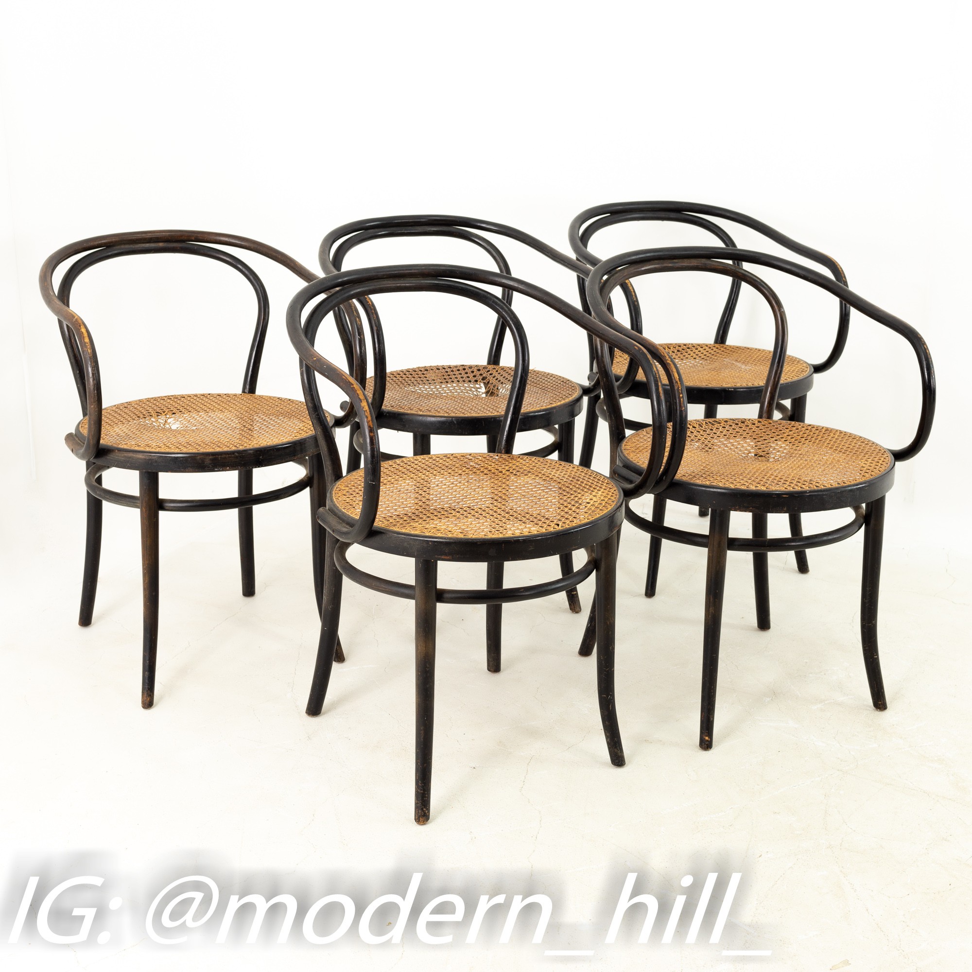 Thonet Stendig Bentwood Mid Century Cane Dining Chairs - Set of 5