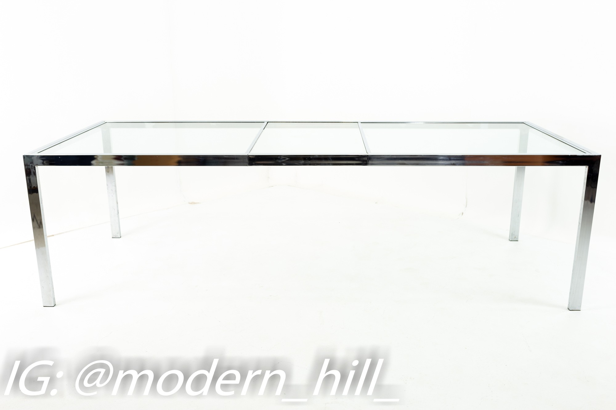 Milo Baughman for Design Institute of America Dia Mid Century Chrome and Glass Expanding Dining Table