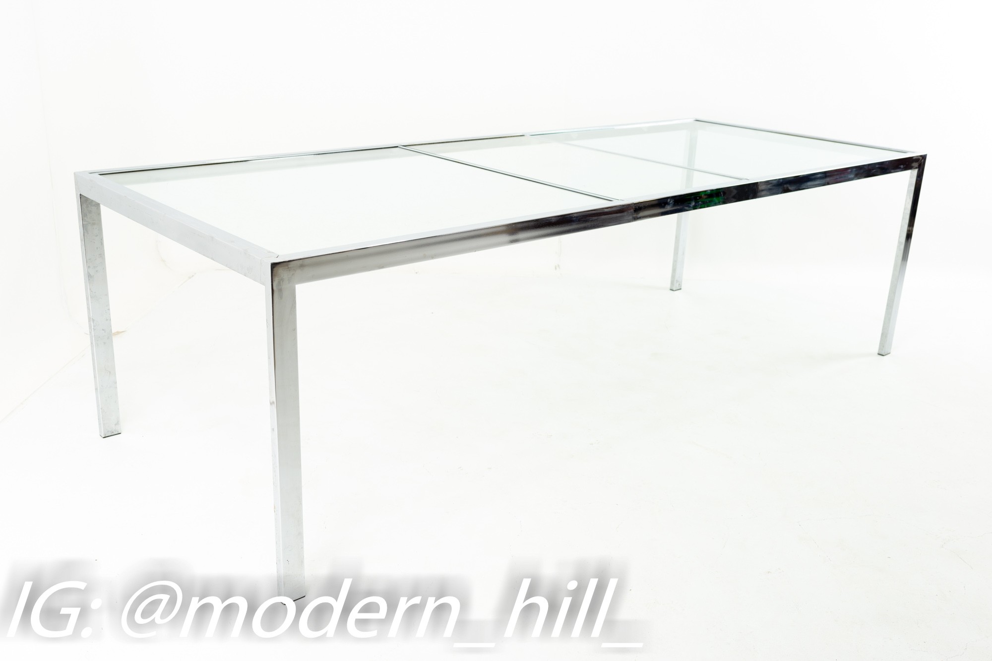 Milo Baughman for Design Institute of America Dia Mid Century Chrome and Glass Expanding Dining Table