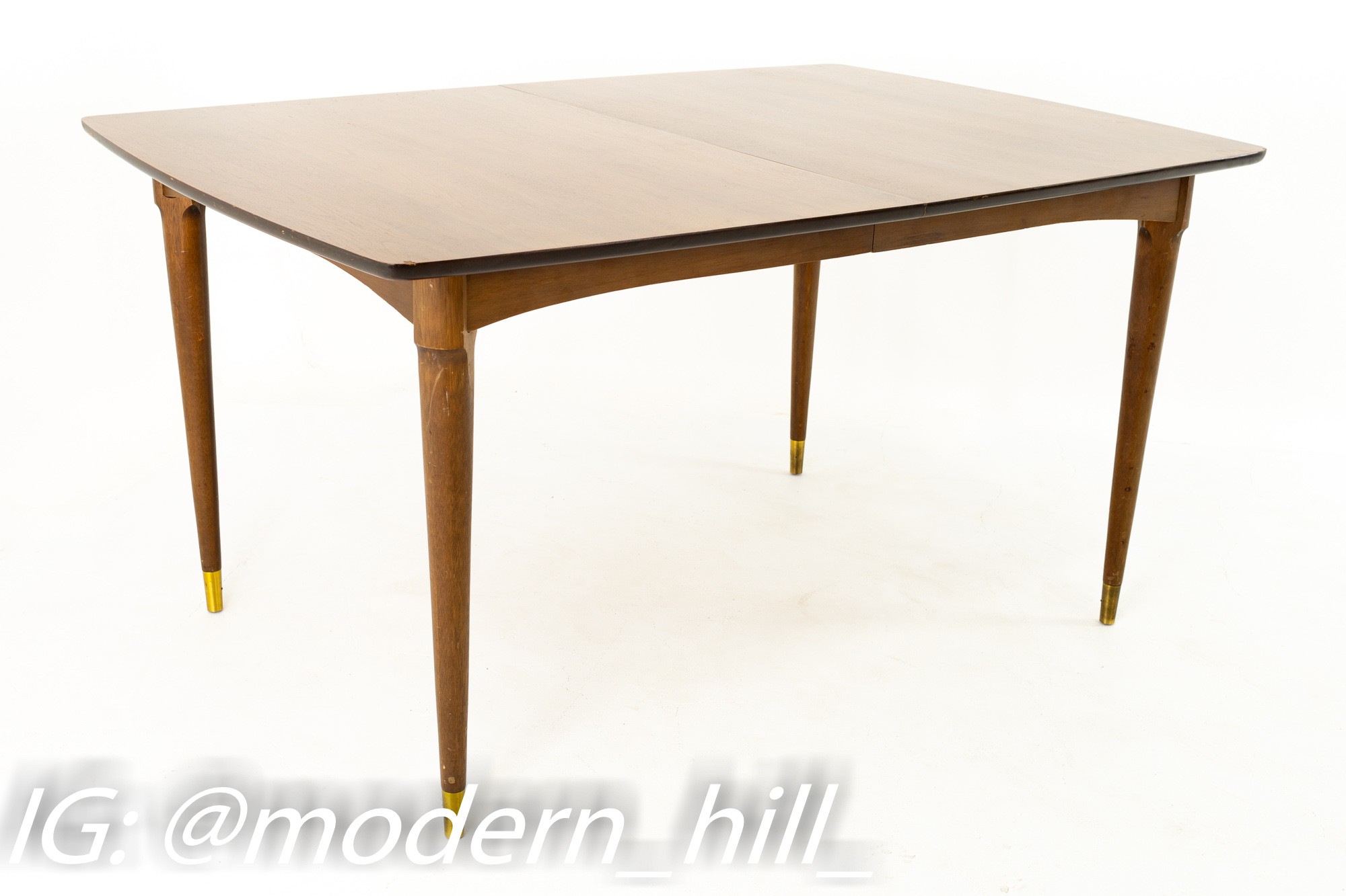 Stanley Furniture Mid Century Walnut and Brass Expanding Dining Table