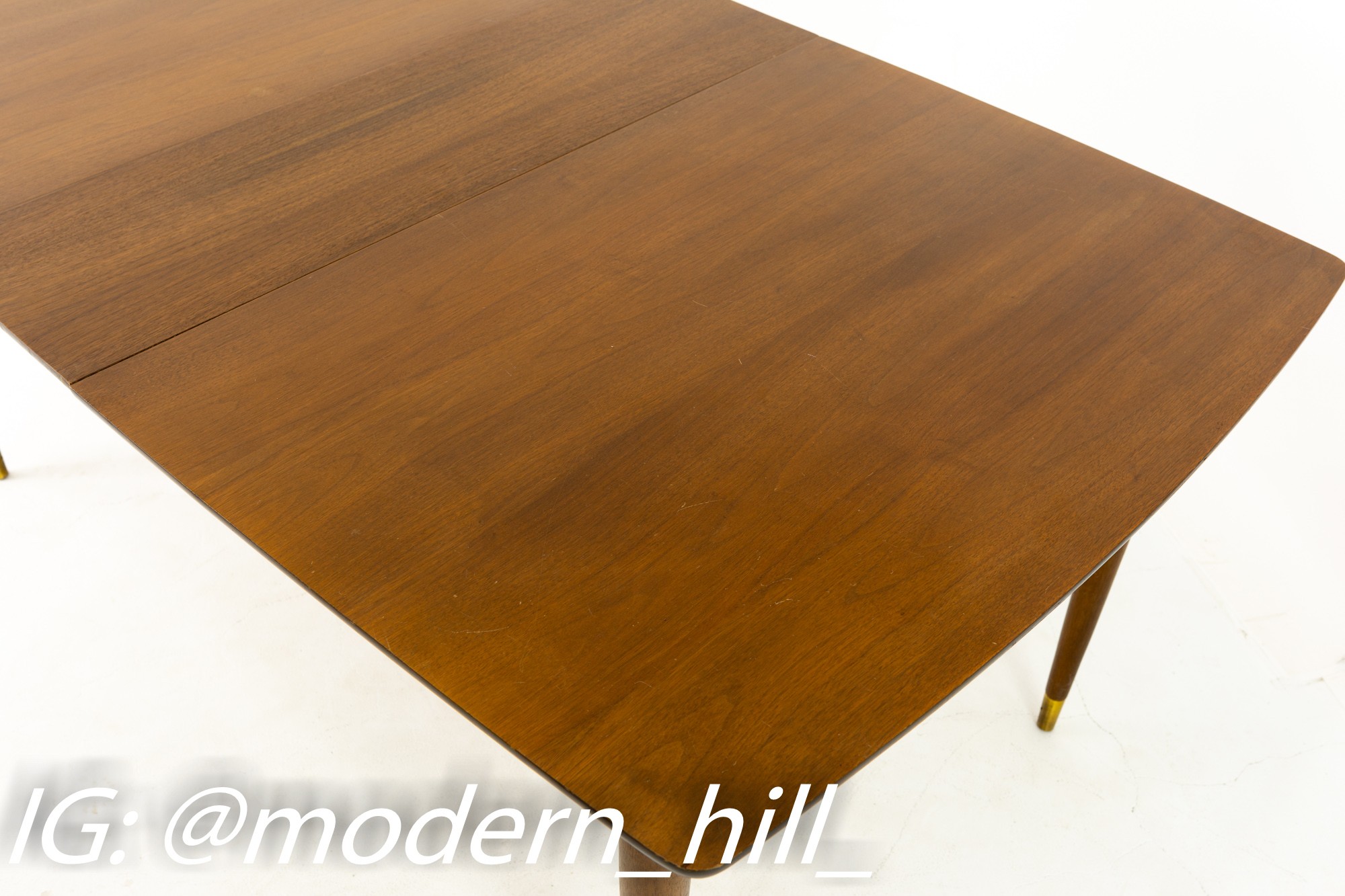 Stanley Furniture Mid Century Walnut and Brass Expanding Dining Table