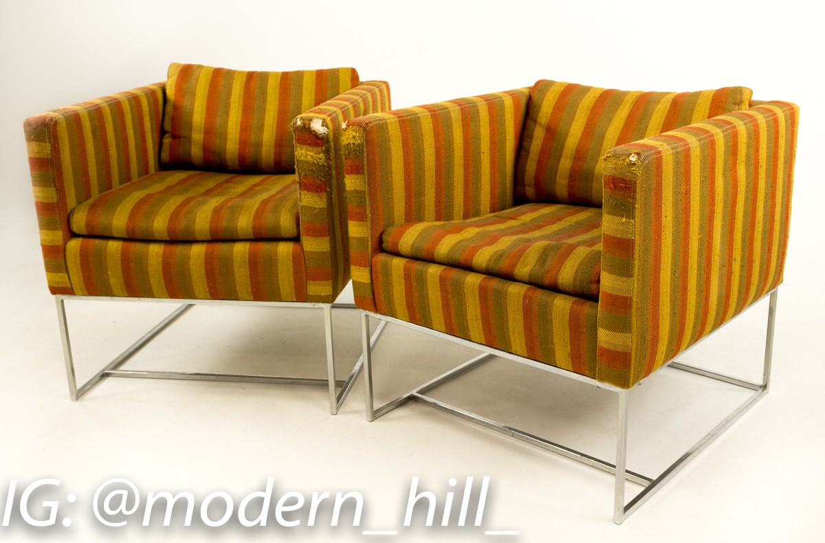 Milo Baughman Style Cube Lounge Chairs