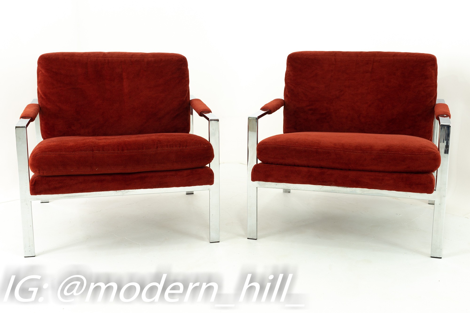 Patrician Furniture Company Milo Baughman Style Mid Century Chrome Lounge Chairs - Pair