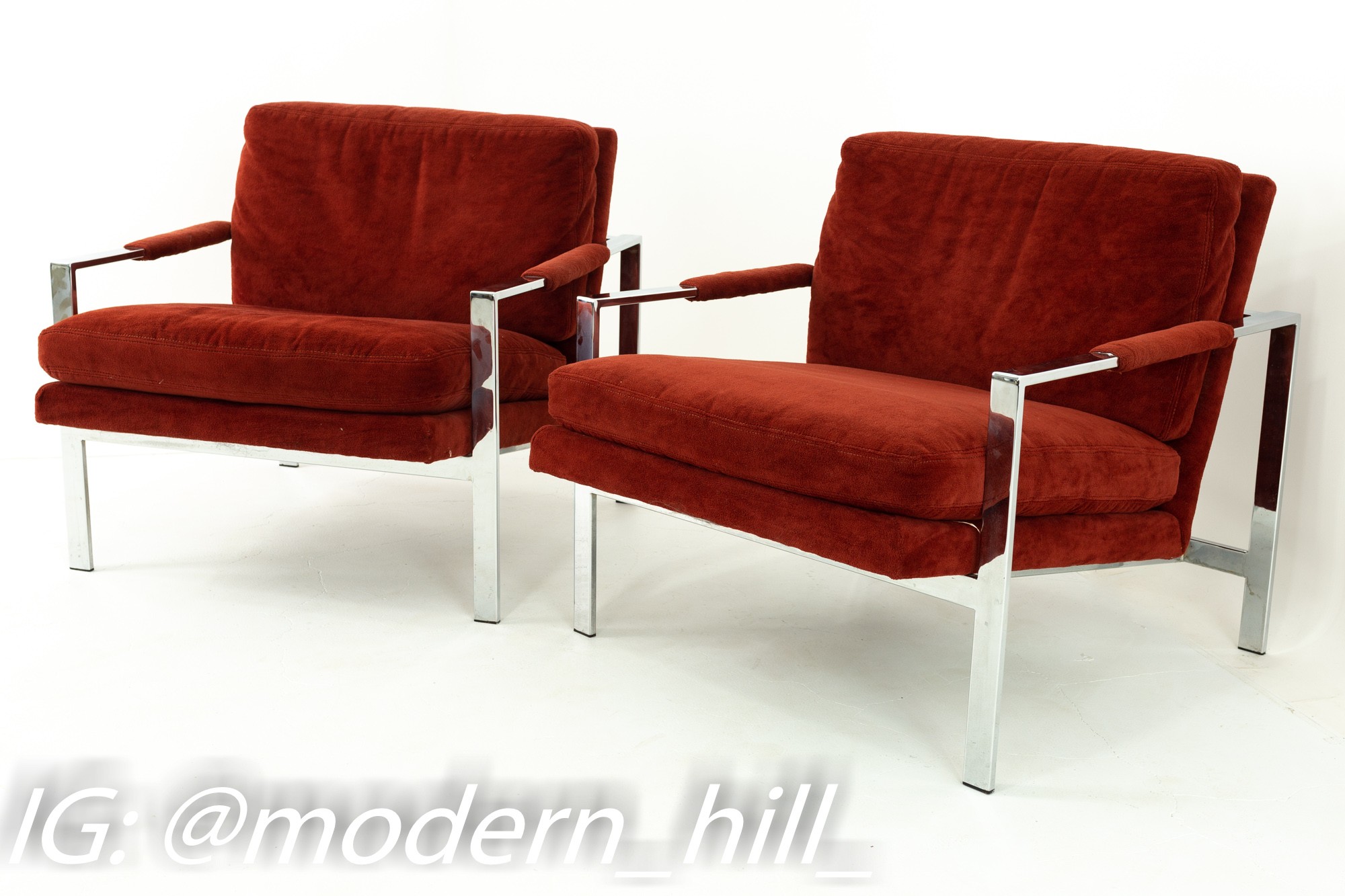 Patrician Furniture Company Milo Baughman Style Mid Century Chrome Lounge Chairs - Pair