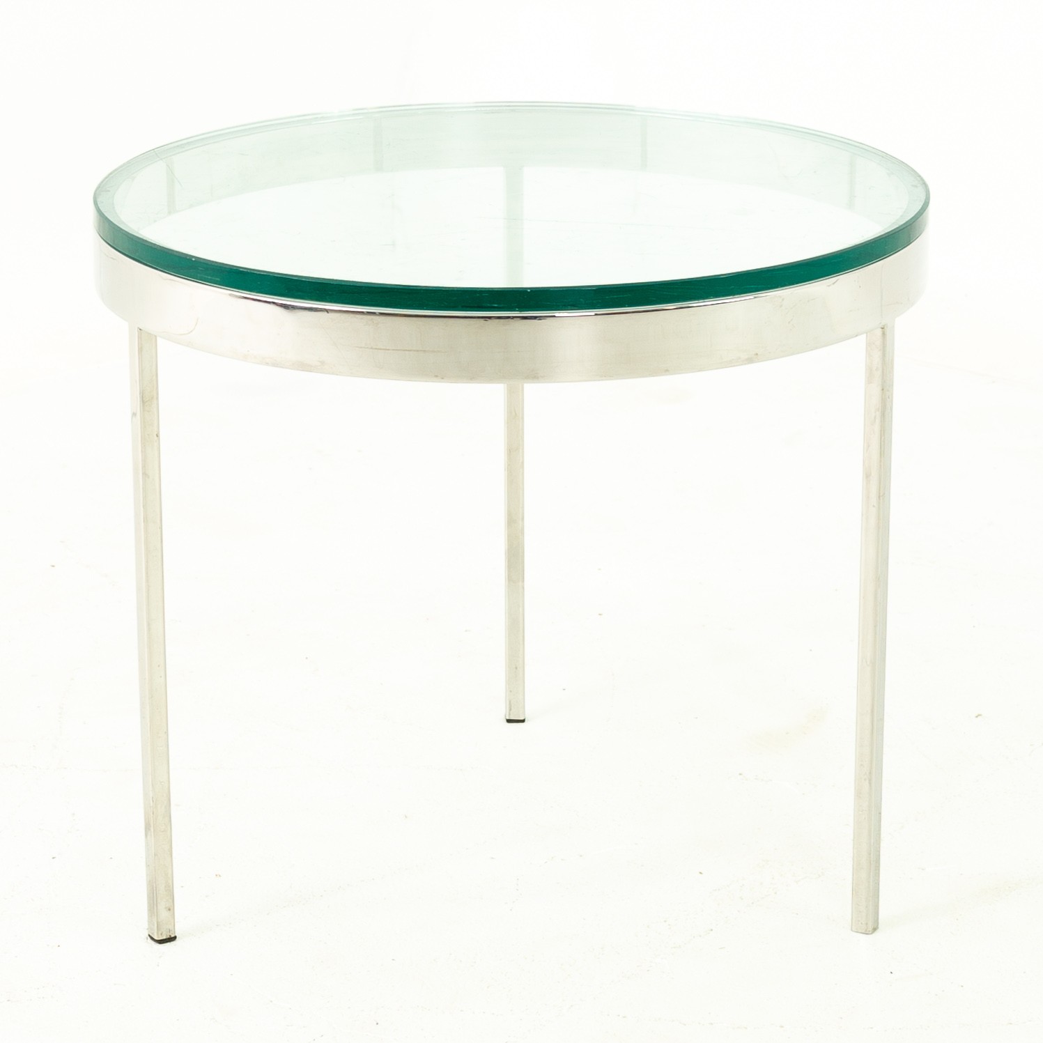 Milo Baughman Style Mid Century Glass and Chrome Side End Table