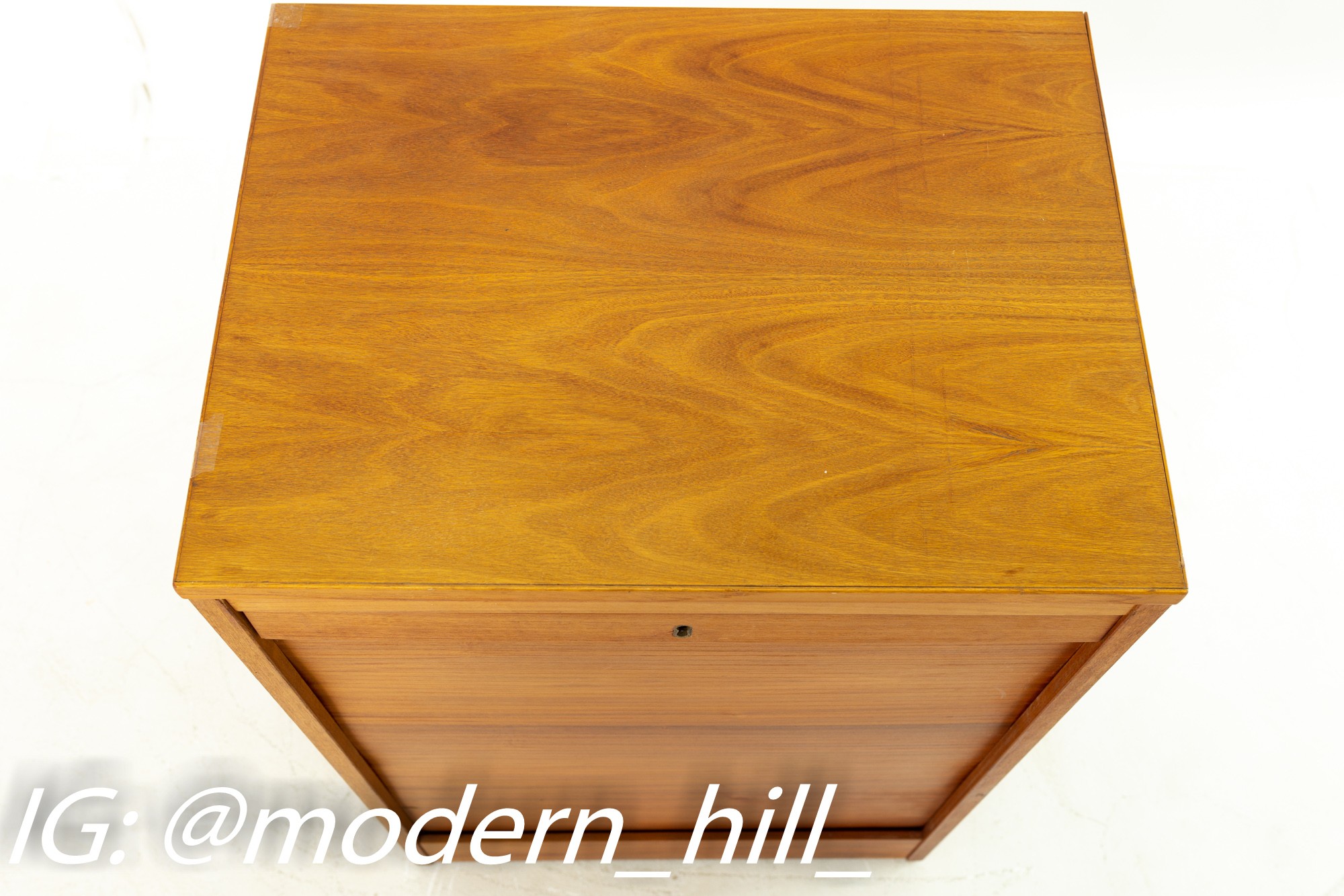 Danish Mid Century Teak Tambour Door Lockable File Cabinet